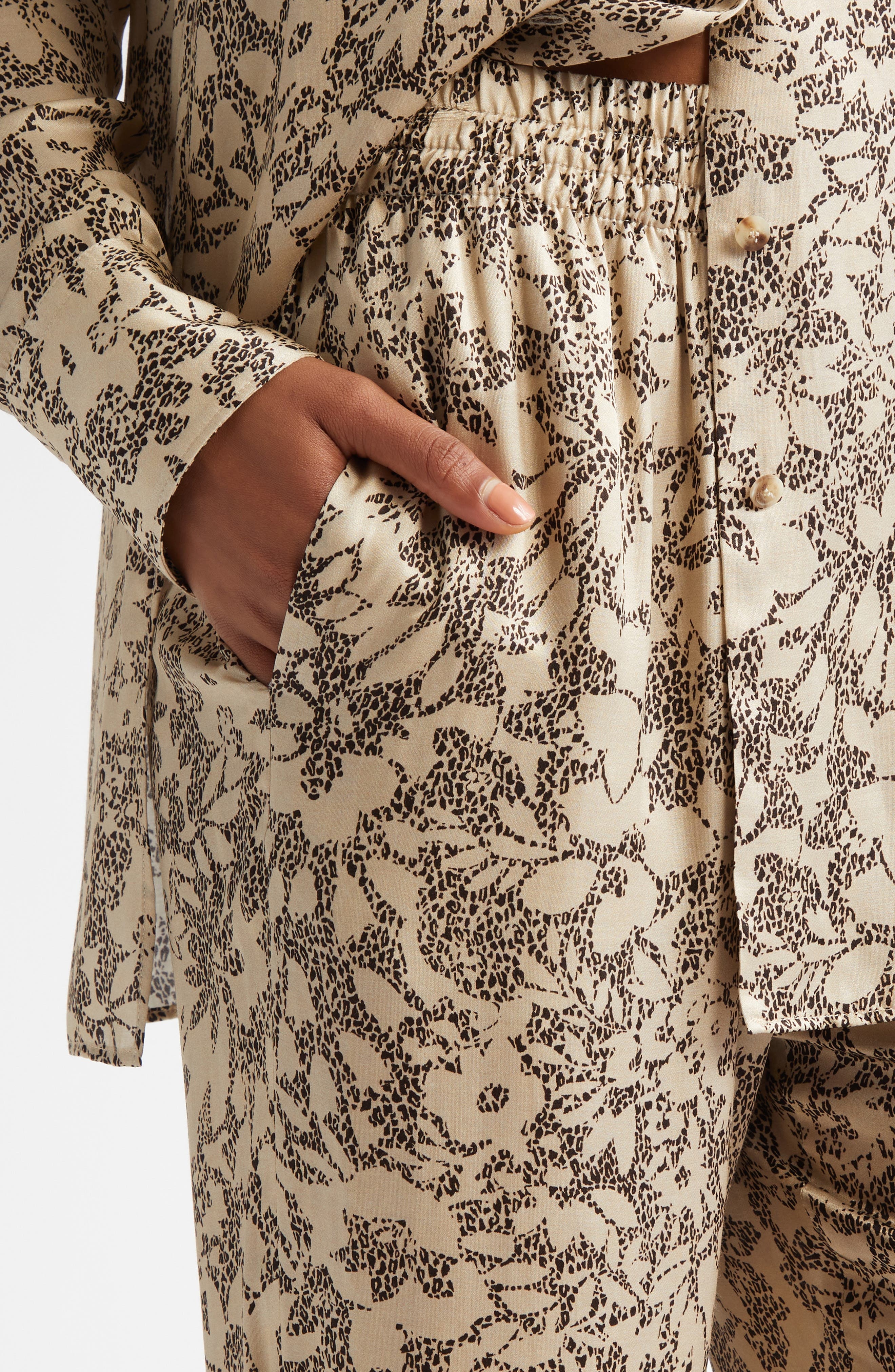 Golden Goose Floral Print Silk Blend Pajama Pants in Safari/Black at Nordstrom - 5