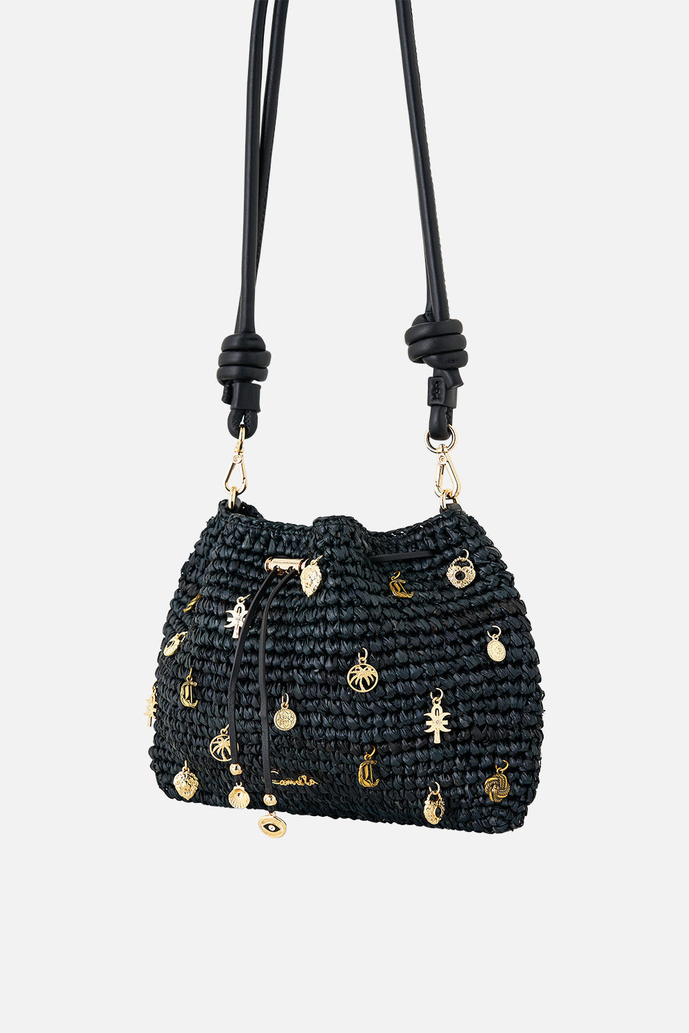 RAFFIA POUCH BAG WITH CHARMS - 3