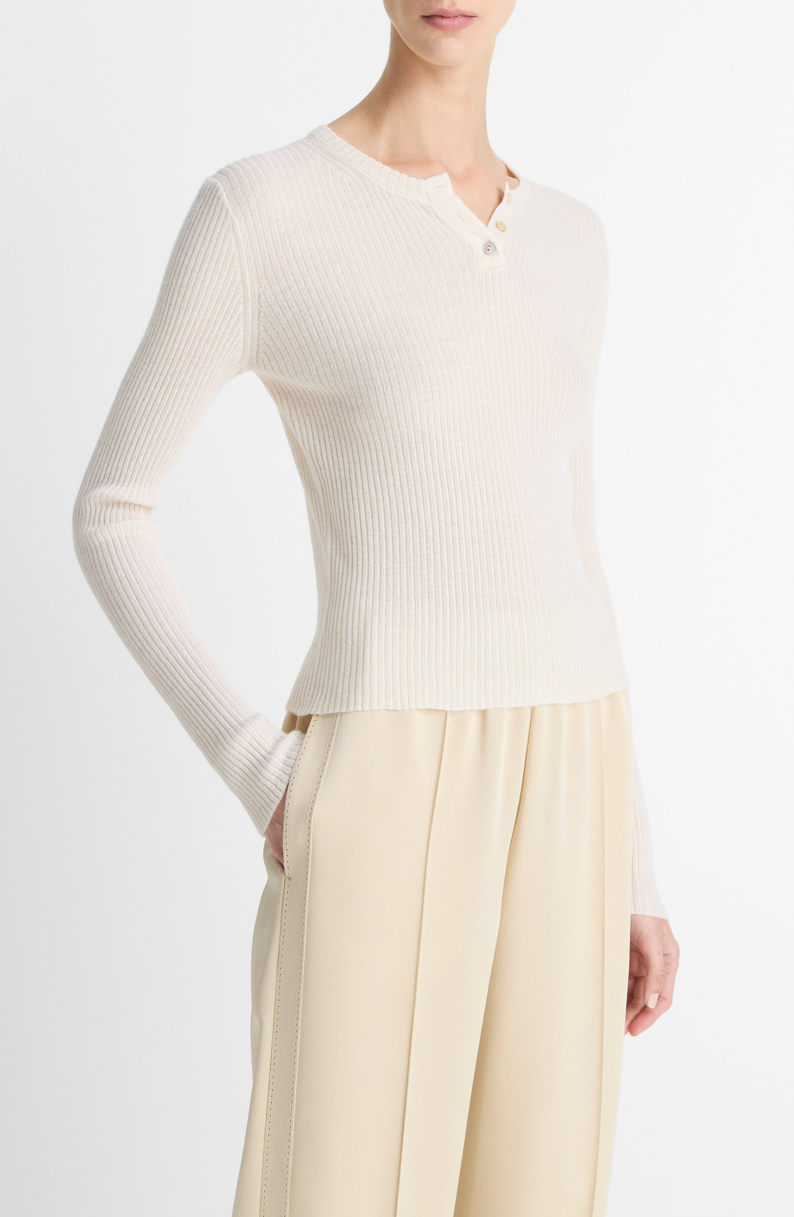 Vince Cashmere & Silk Fitted Rib Henley in Off White at Nordstrom - 2