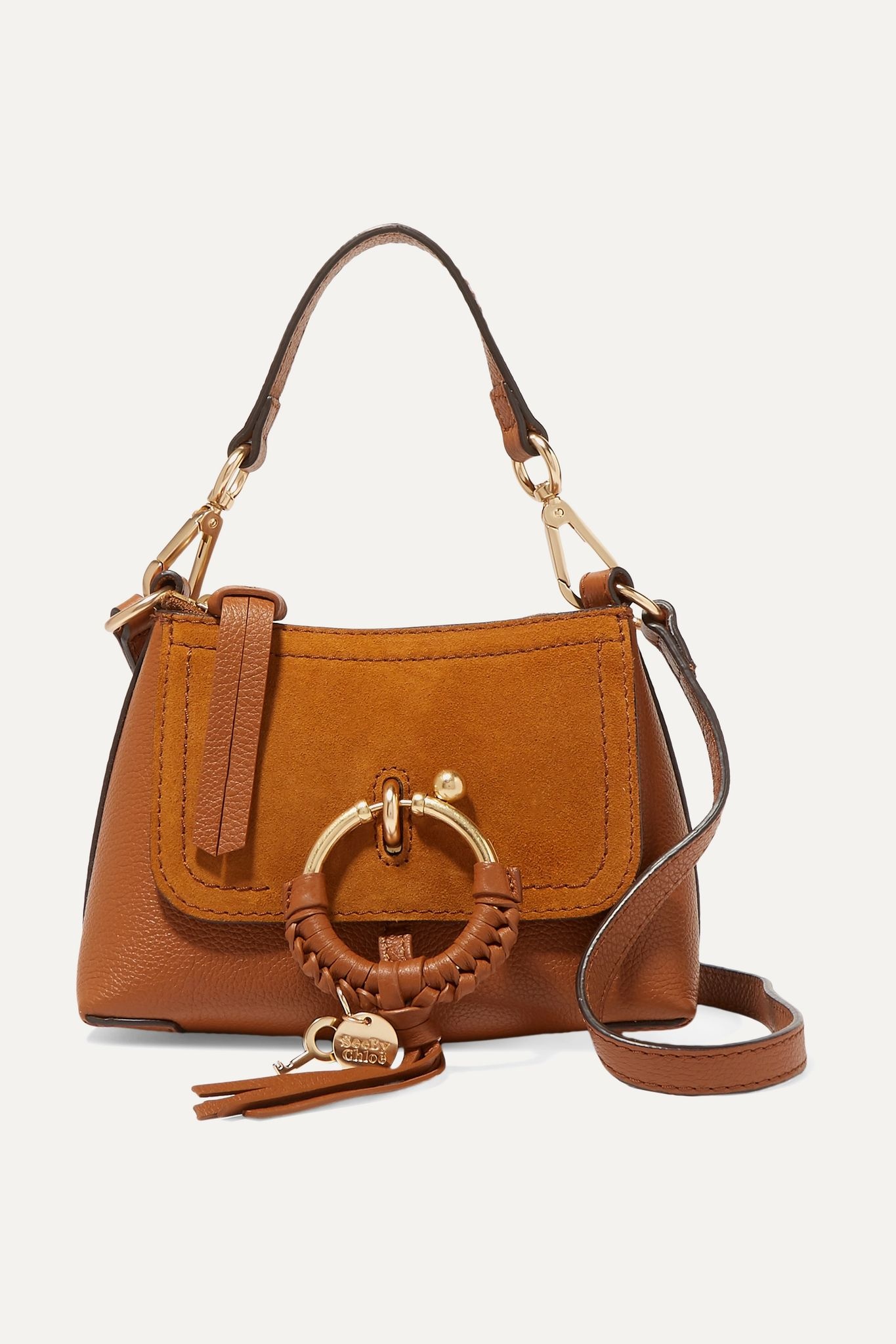 Joan mini textured-leather and suede shoulder bag - 1