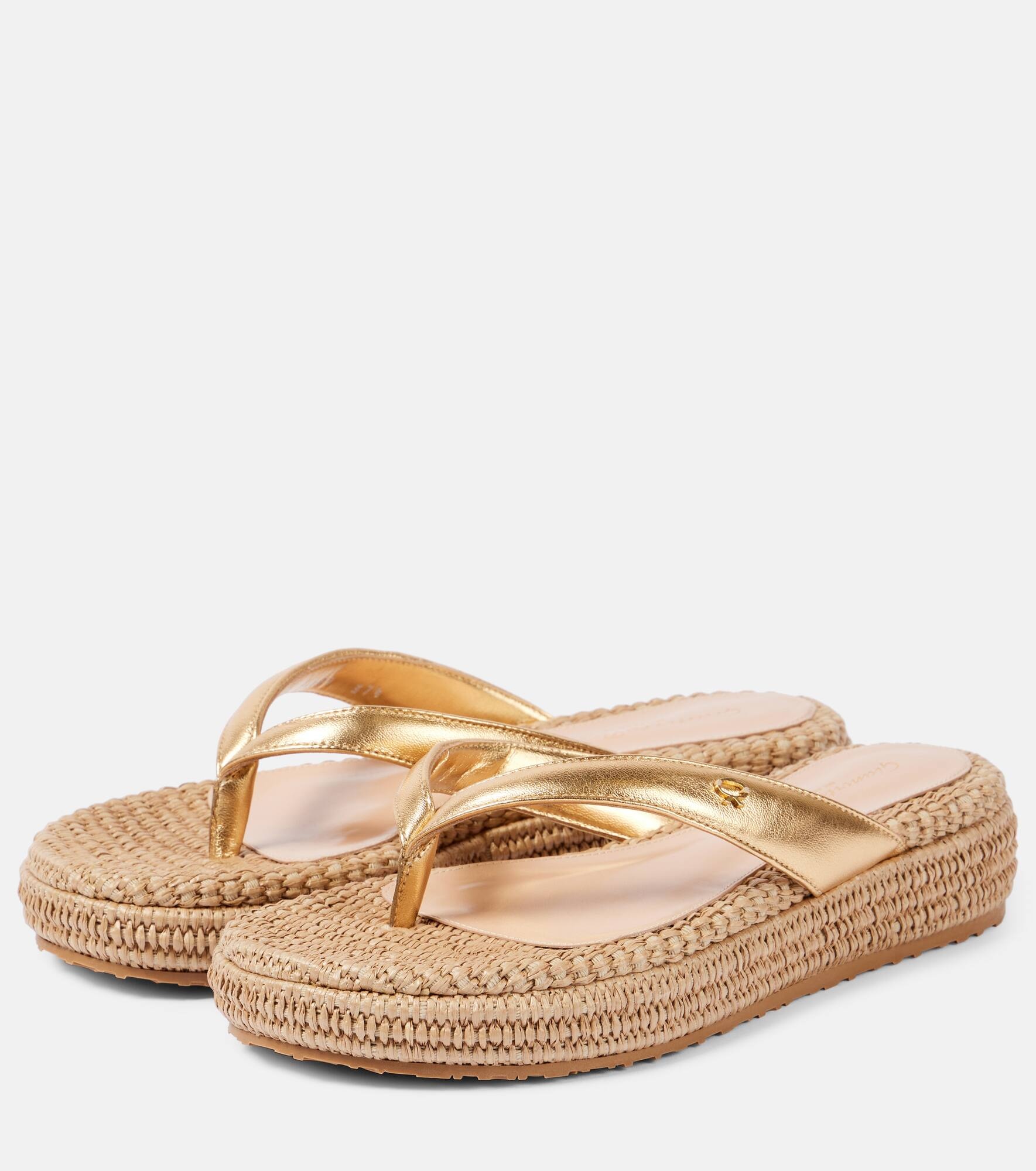 Woven metallic leather thong sandals - 5