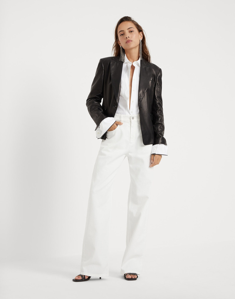 Stretch dyed denim loose five-pocket trousers with shiny tab 4