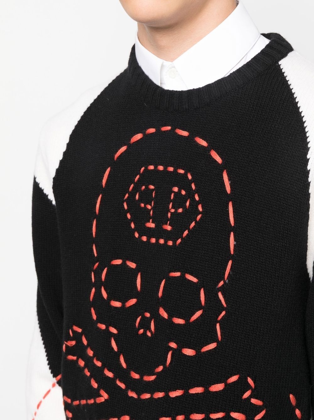 embroidered-skull crew neck sweater - 5