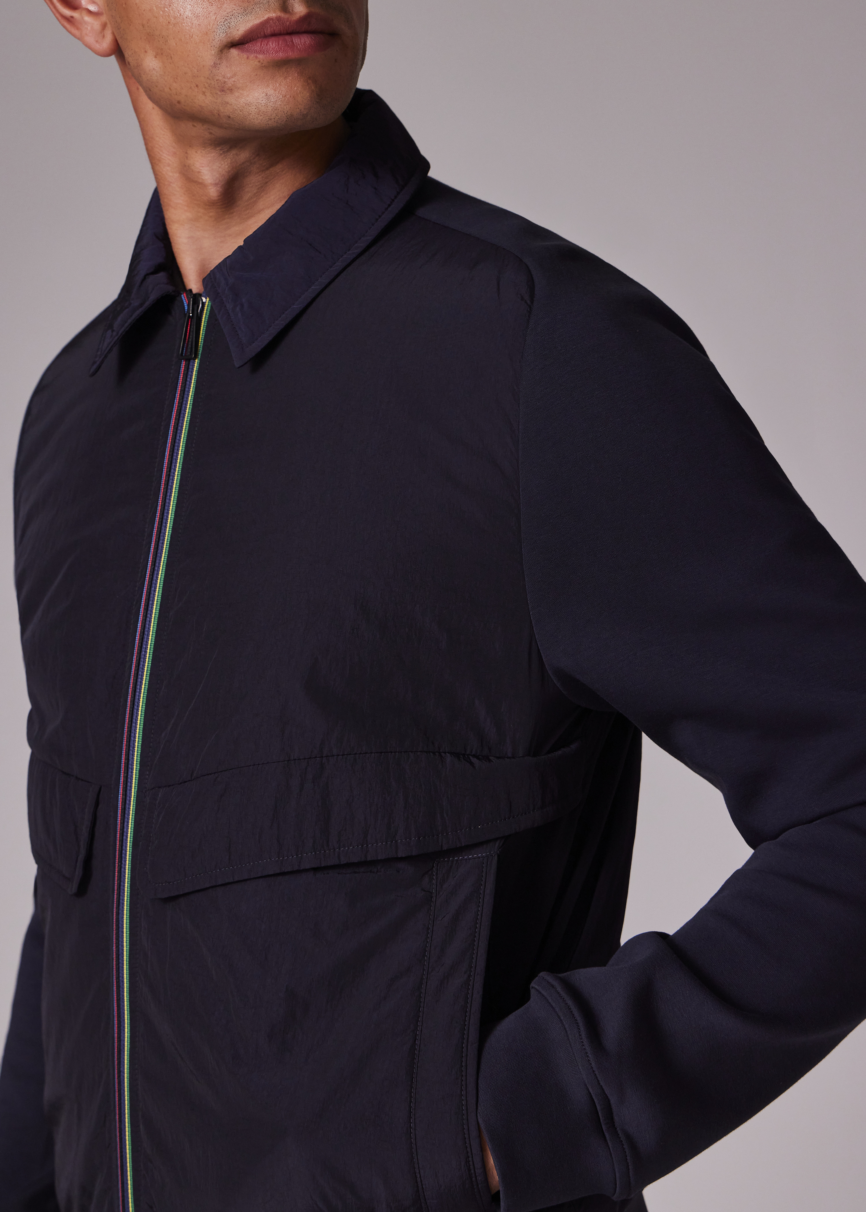 Navy Recycled-Nylon Mixed Media Short Jacket - 8