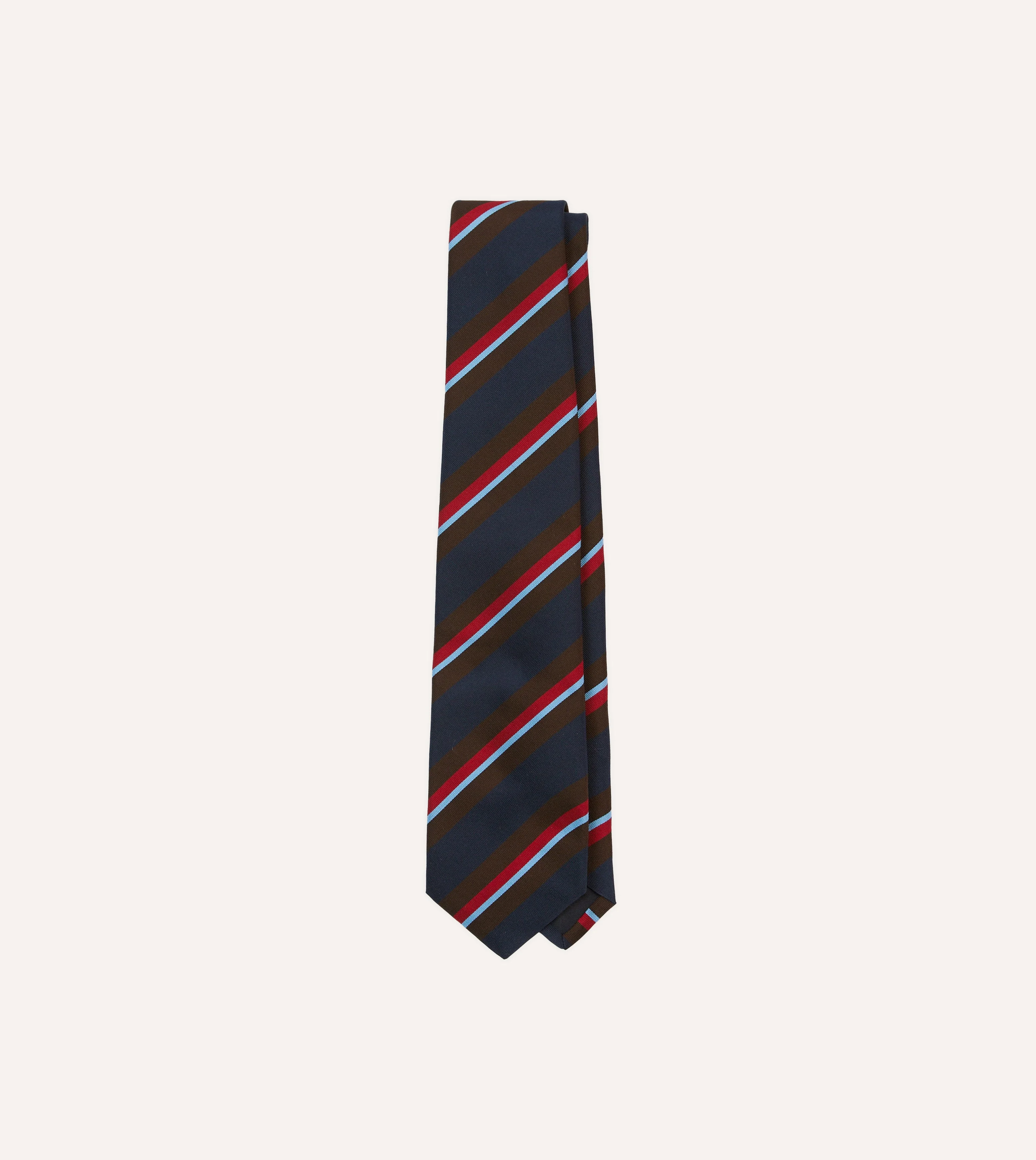 Navy, Brown and Red Stripe Mogador Silk Tipped Tie - 1