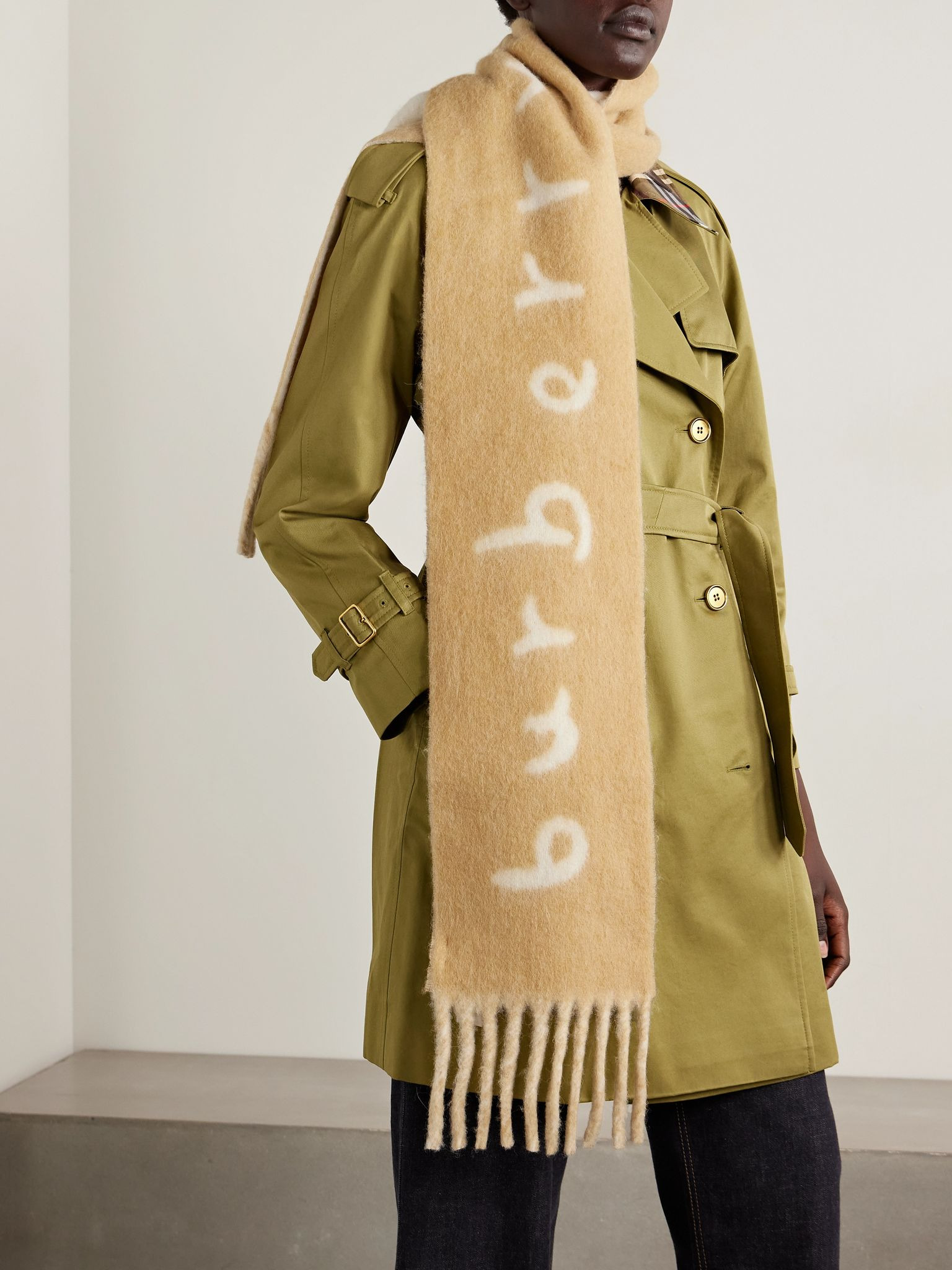 Reversible fringed jacquard-knit alpaca-blend scarf Sand - 2