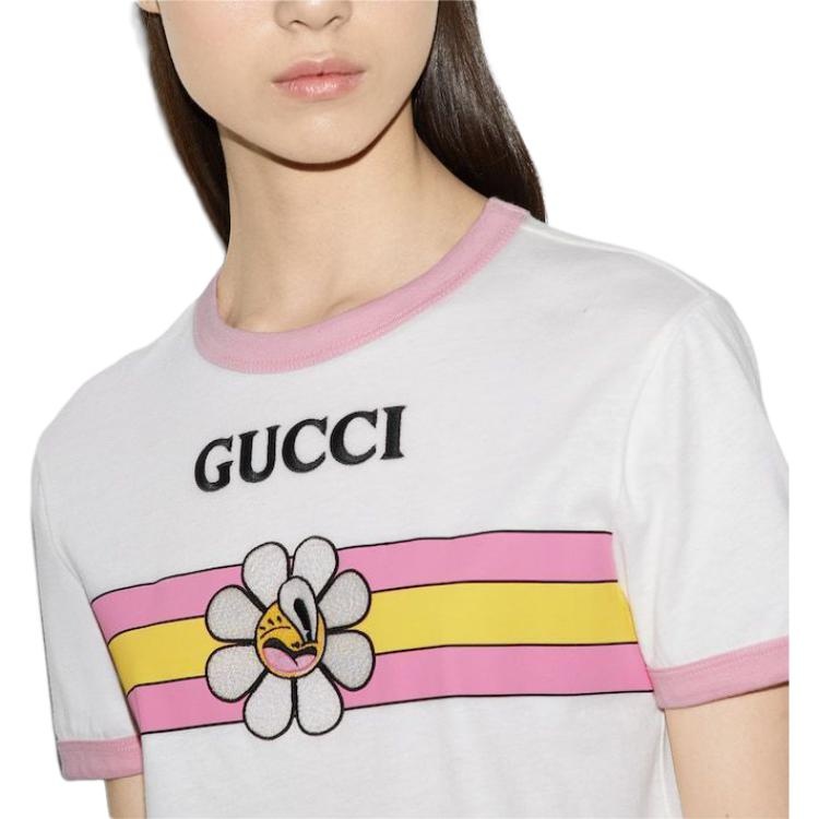 (WMNS) Gucci Cotton Jersey Printed T-Shirt 'Off White' 723566-XJGHL-9088 - 6