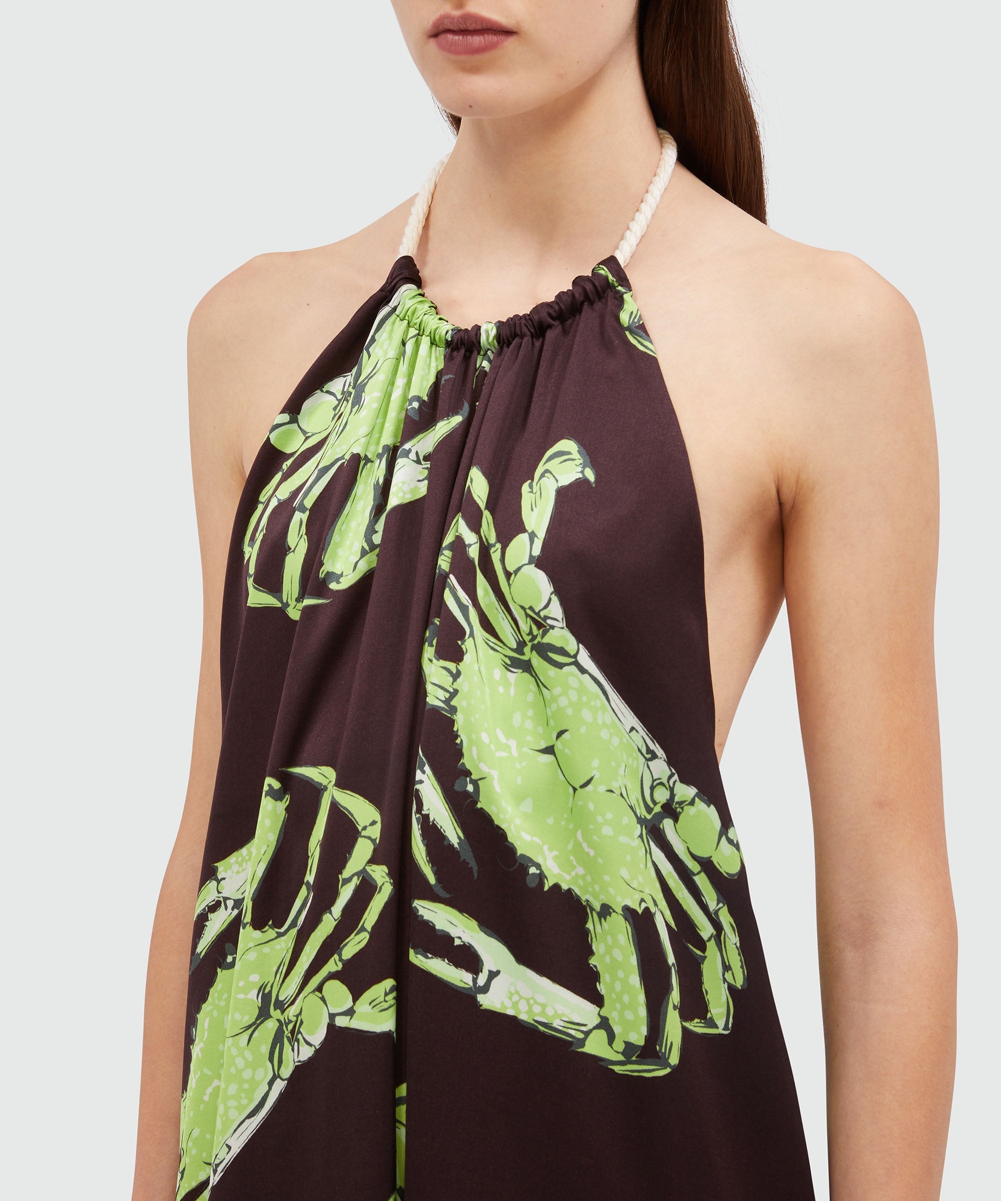 Long black satin dress with "King crab" print - 5