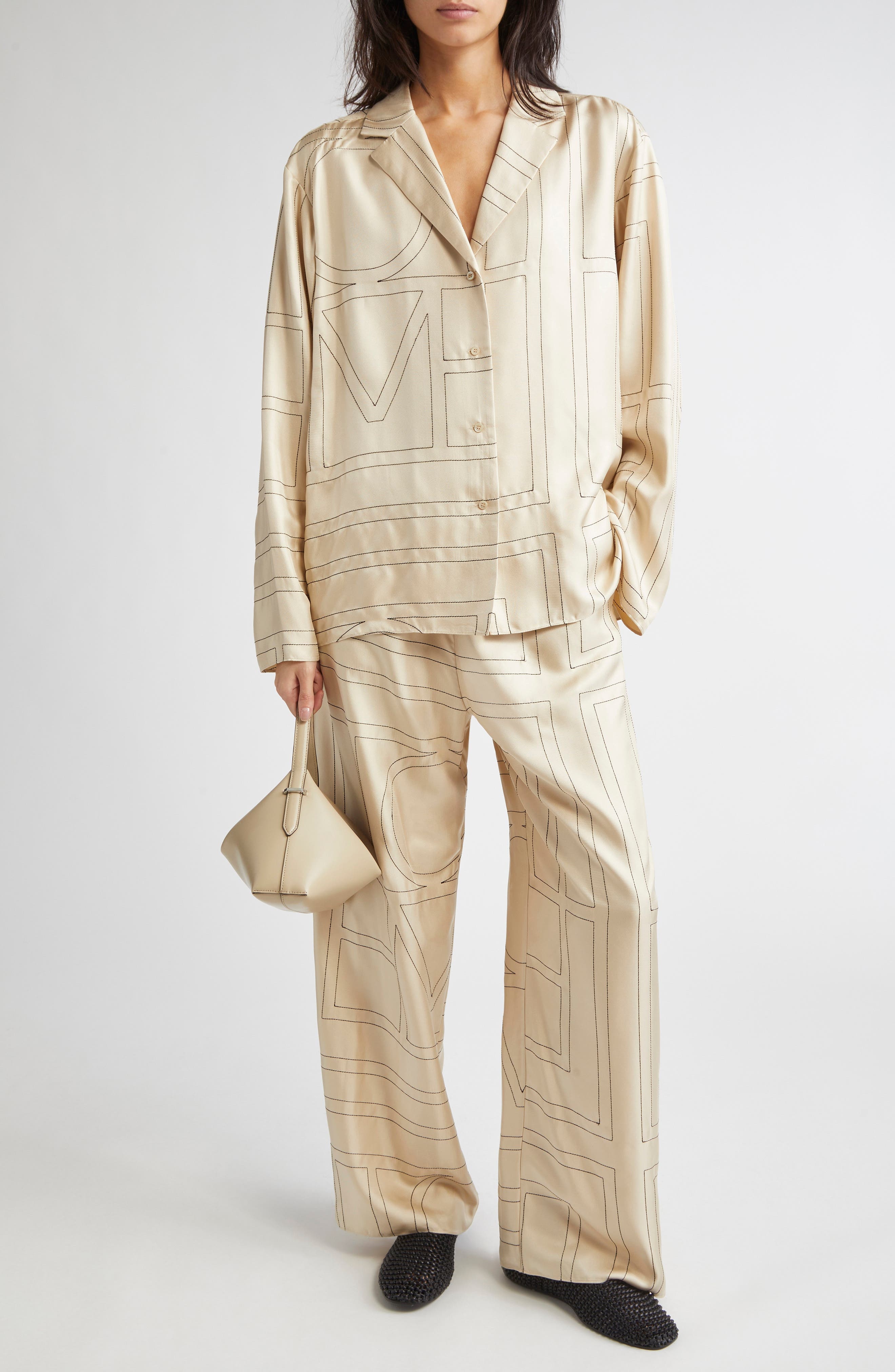 TOTEME Monogram Silk Pajama Bottoms in Ivory Monogram at Nordstrom - 2