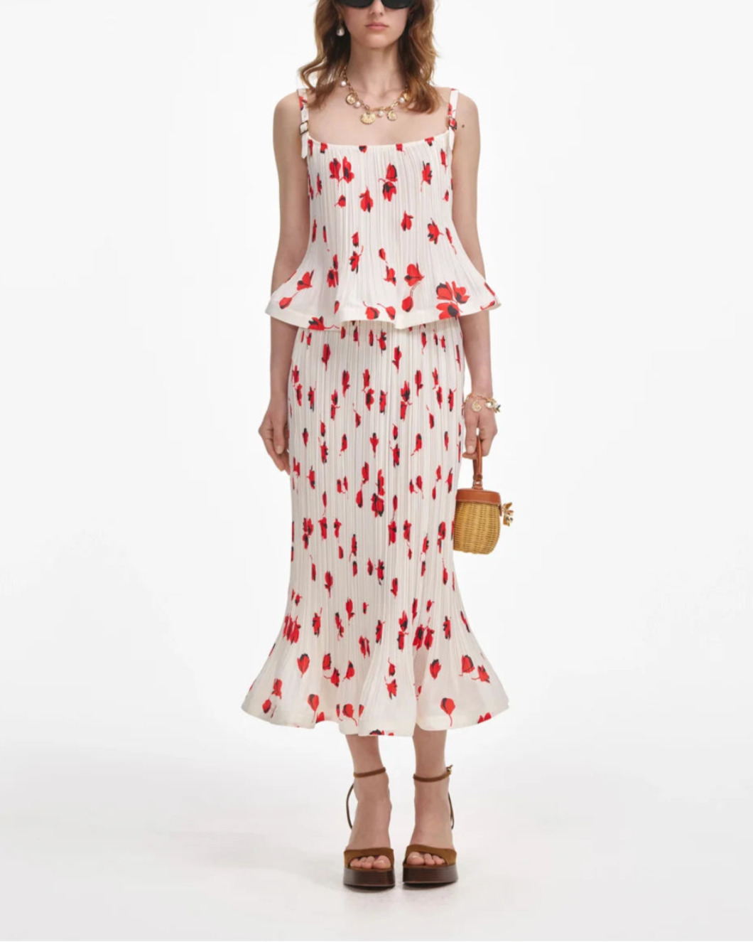 WHITE FLORAL PLISSE MIDI SKIRT - 2