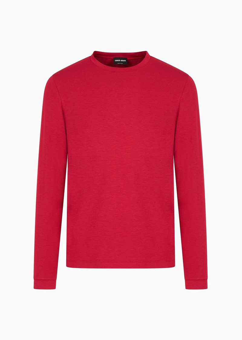 Stretch viscose jersey jumper with crew neck and long sleeves 1