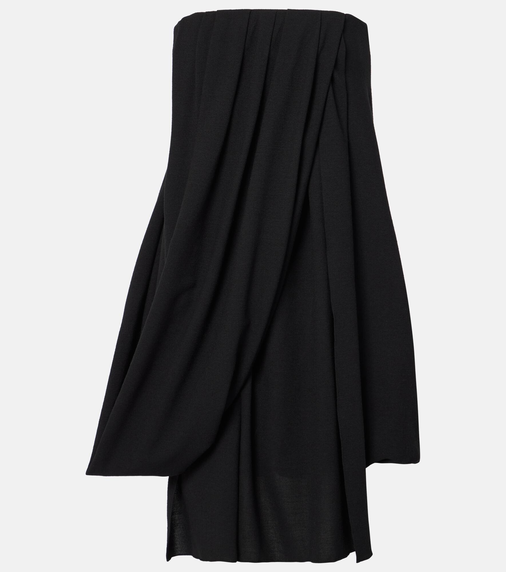 Draped off-shoulder wool-blend bustier dress - 1