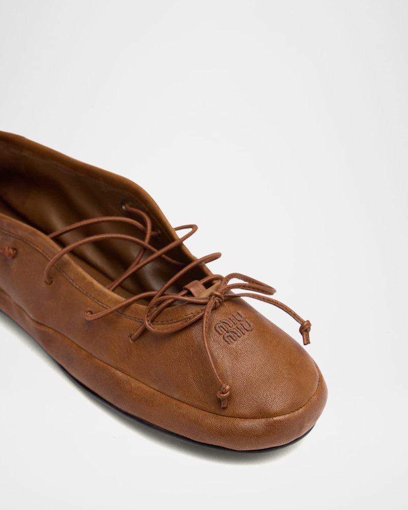 Vitello Leather Lace-Up Ballerina Flats 3