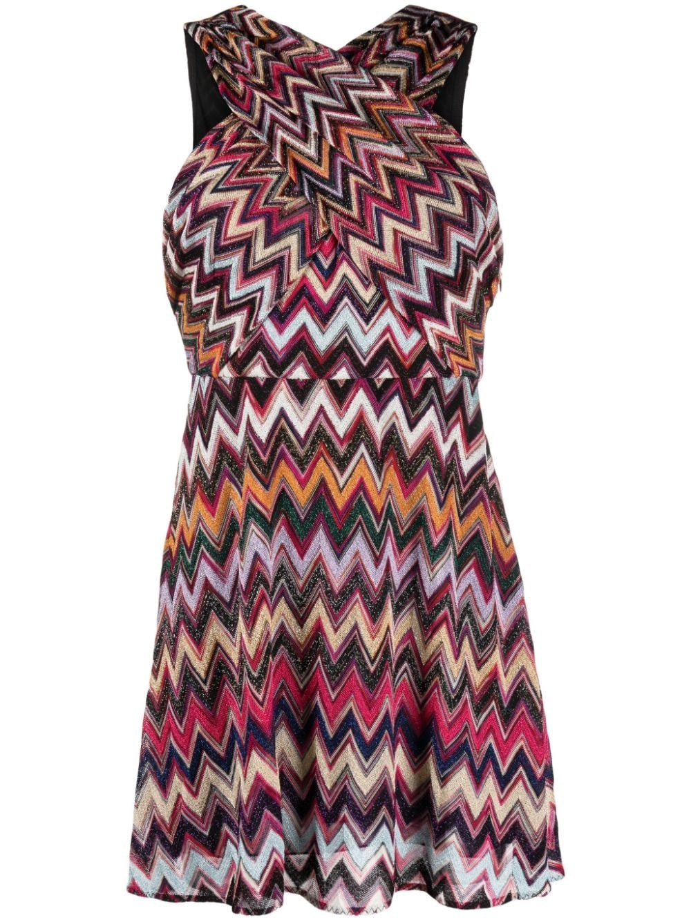 lamé zig-zag halterneck midi dress - 1