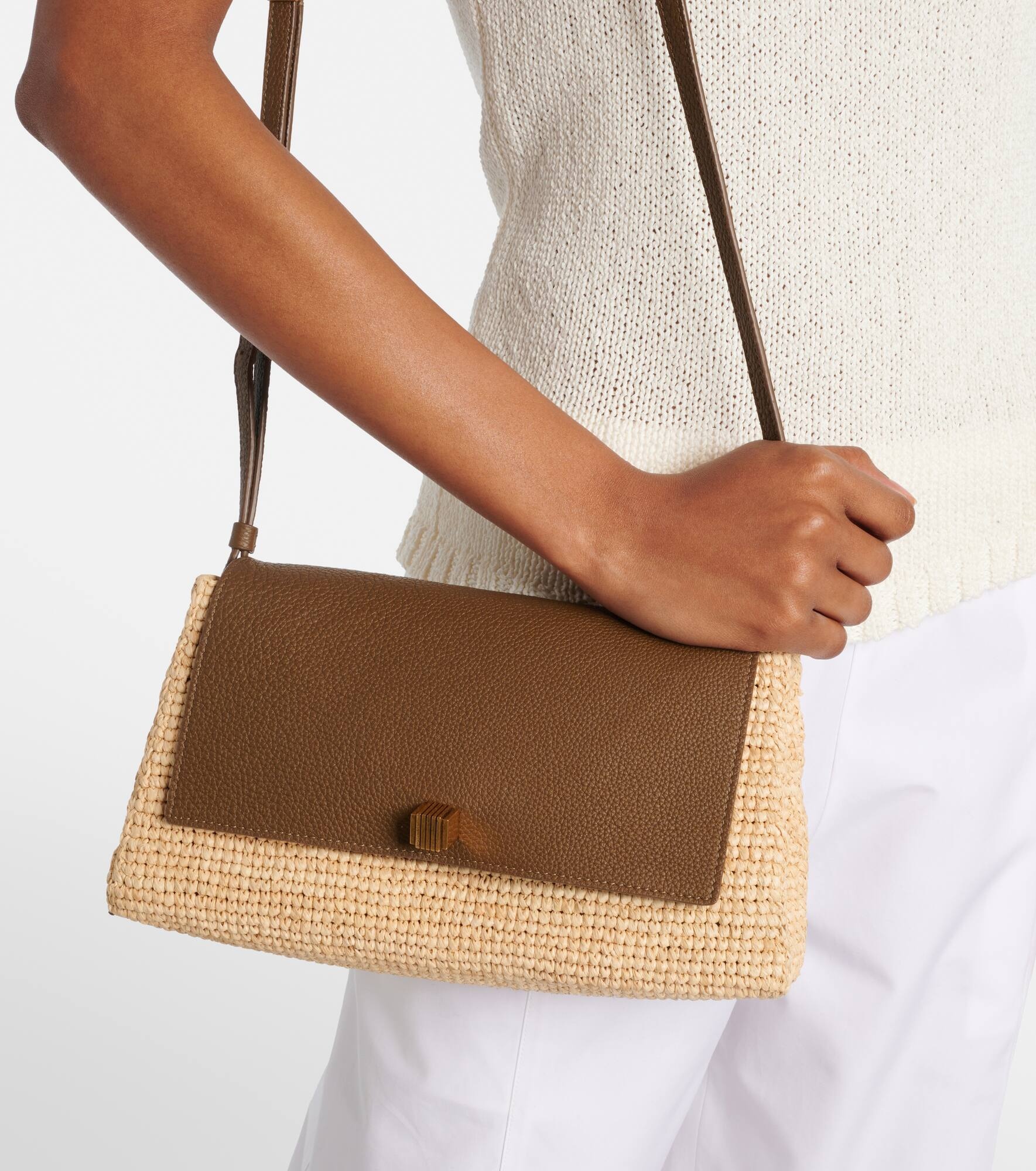 Audrey raffia and leather crossbody bag - 7