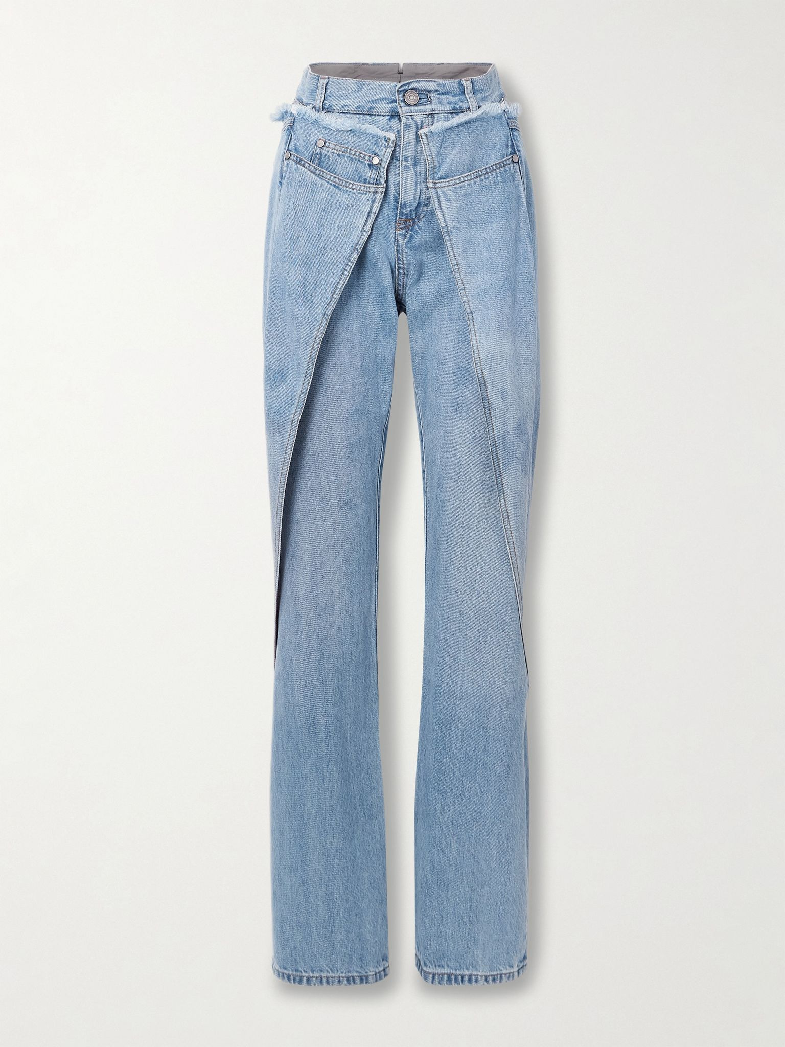 Wrap-effect frayed mid-rise straight-leg jeans Mid denim - 1