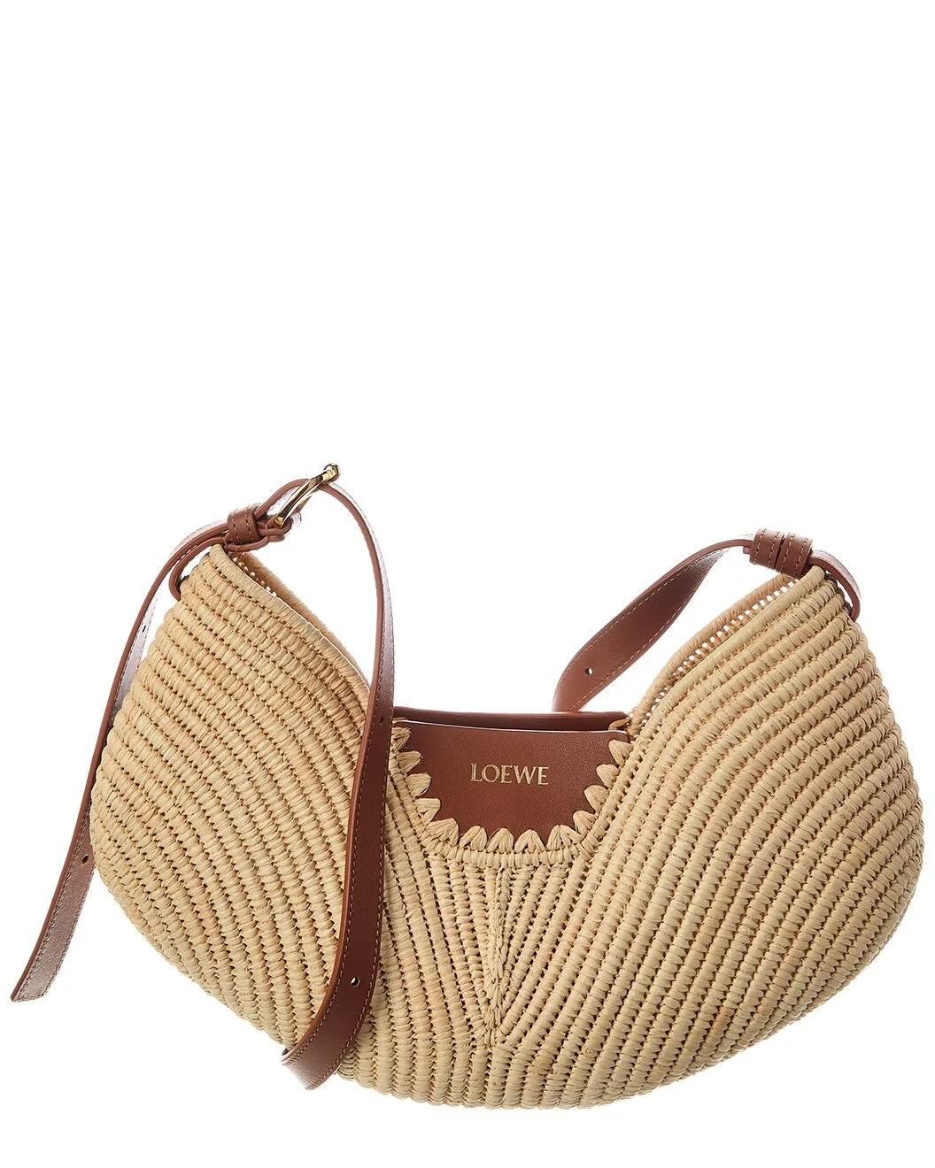 Loewe Swing Medium Raffia & Leather Hobo Bag - 1