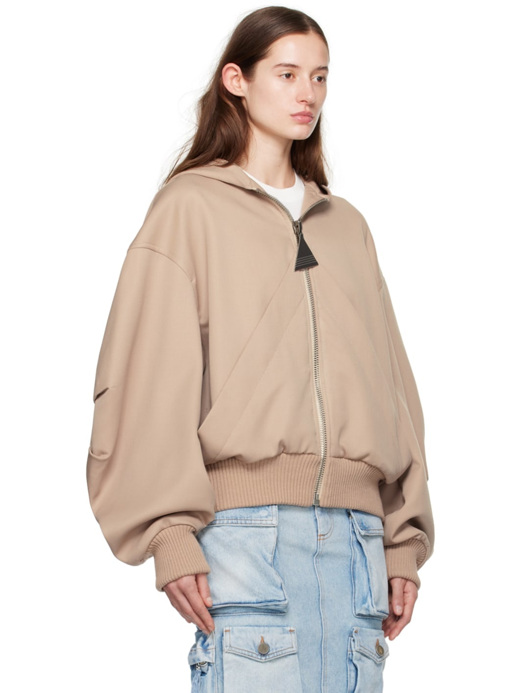 Beige Hooded Bomber Jacket - 2