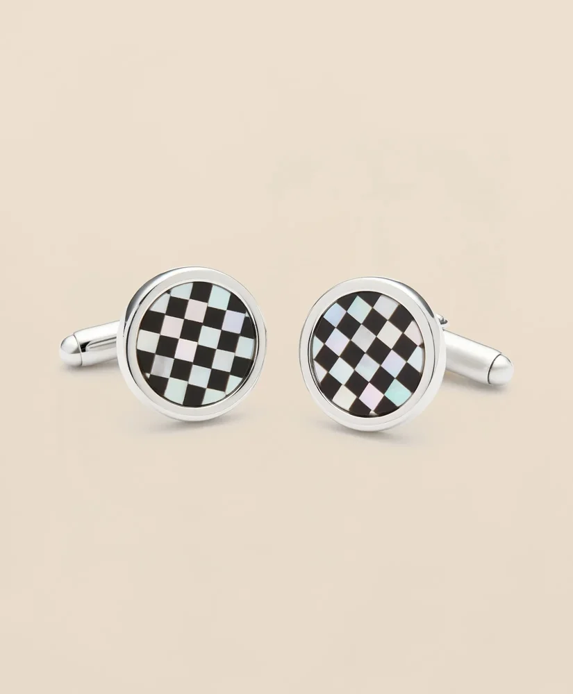Sterling Silver Rhodium-Plated Checkerboard Cufflinks - 1