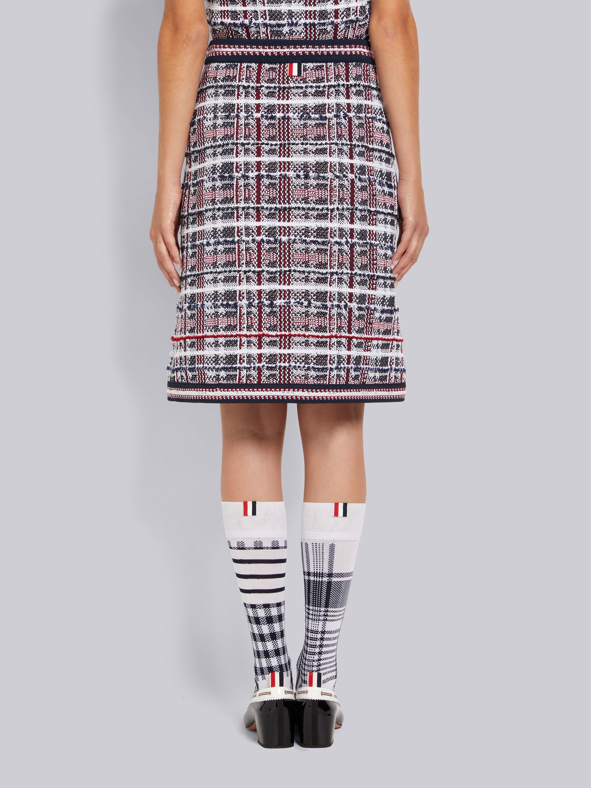 Multicolor Hairline Madras Check Jacquard Stripe Inlay A-line Knee Length Skirt - 3