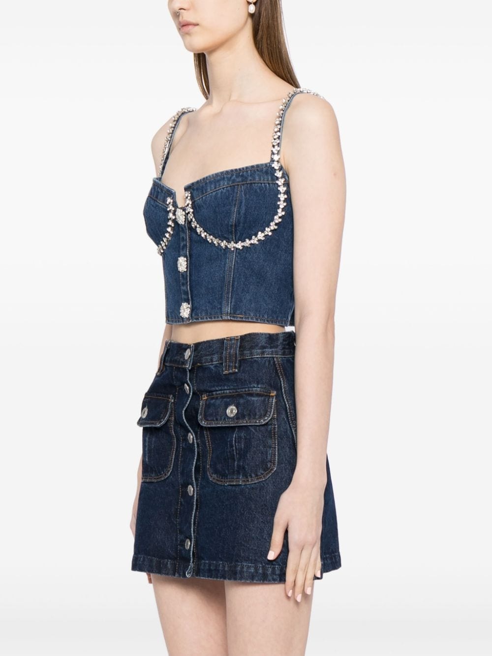 crystal-embellished denim bustier top - 3