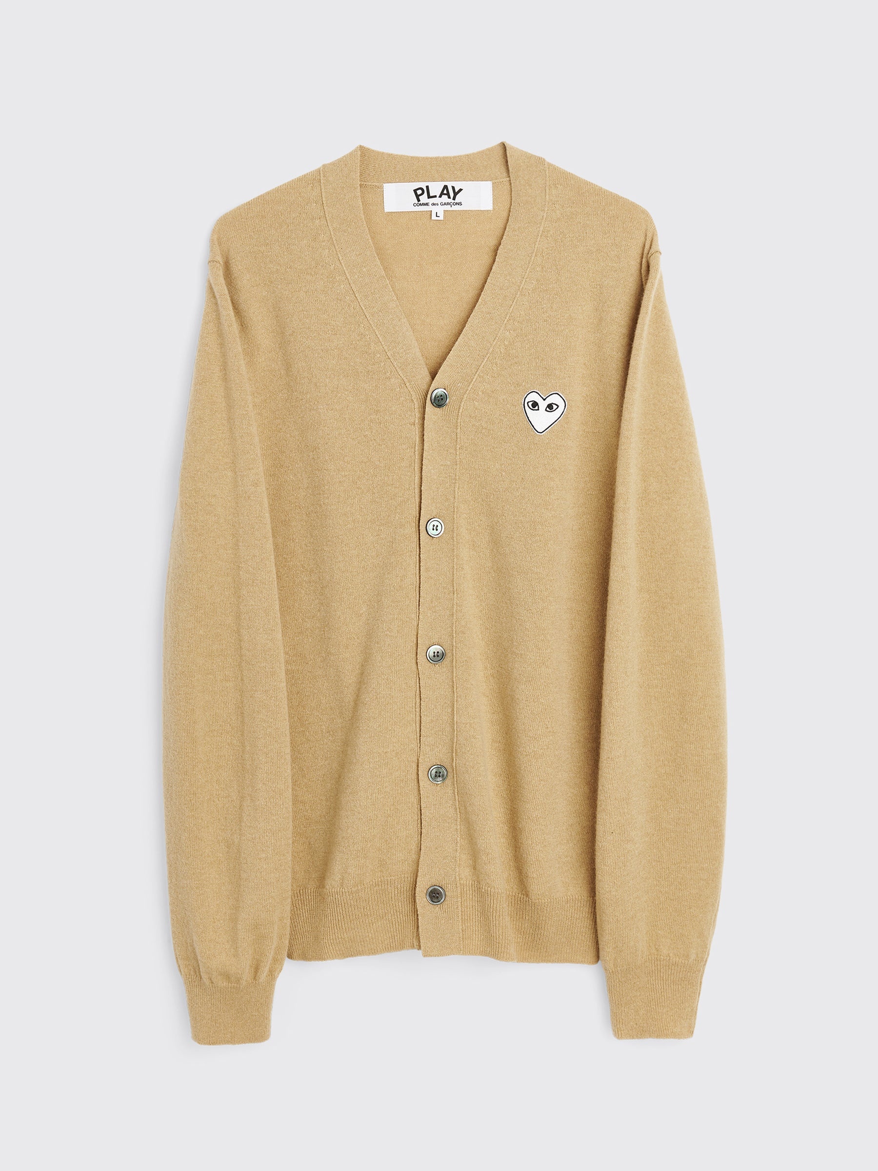 COMME DES GARÇONS PLAY SMALL HEART KNITTED CARDIGAN LIGHT CAMEL - 1