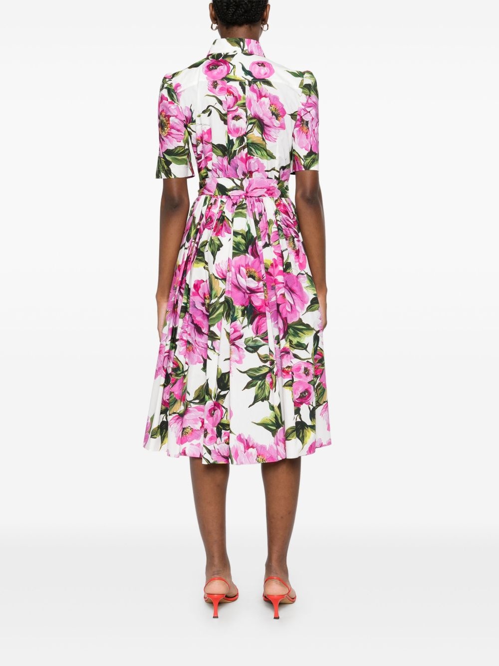 peonie-print cotton midi dress - 4