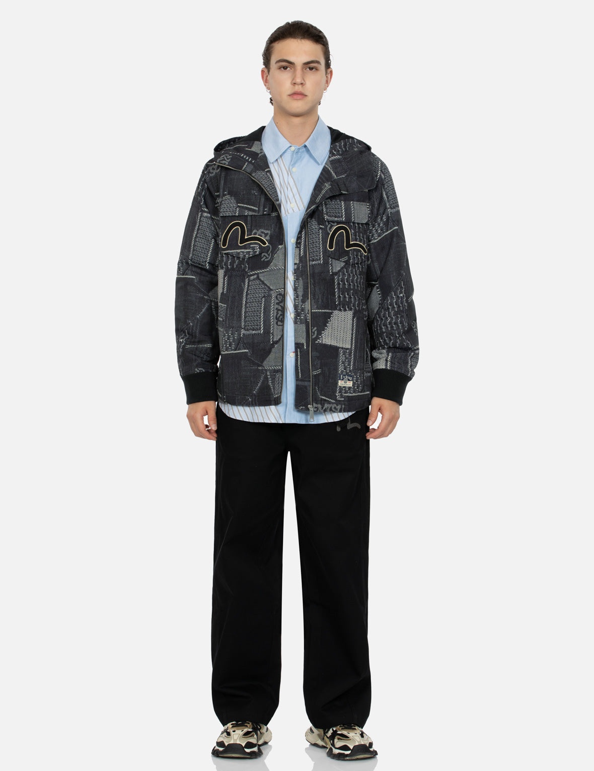 WHEEL OF WISDOM AND SEAGULL EMBROIDERY REGULAR FIT DENIM JACKET - 5