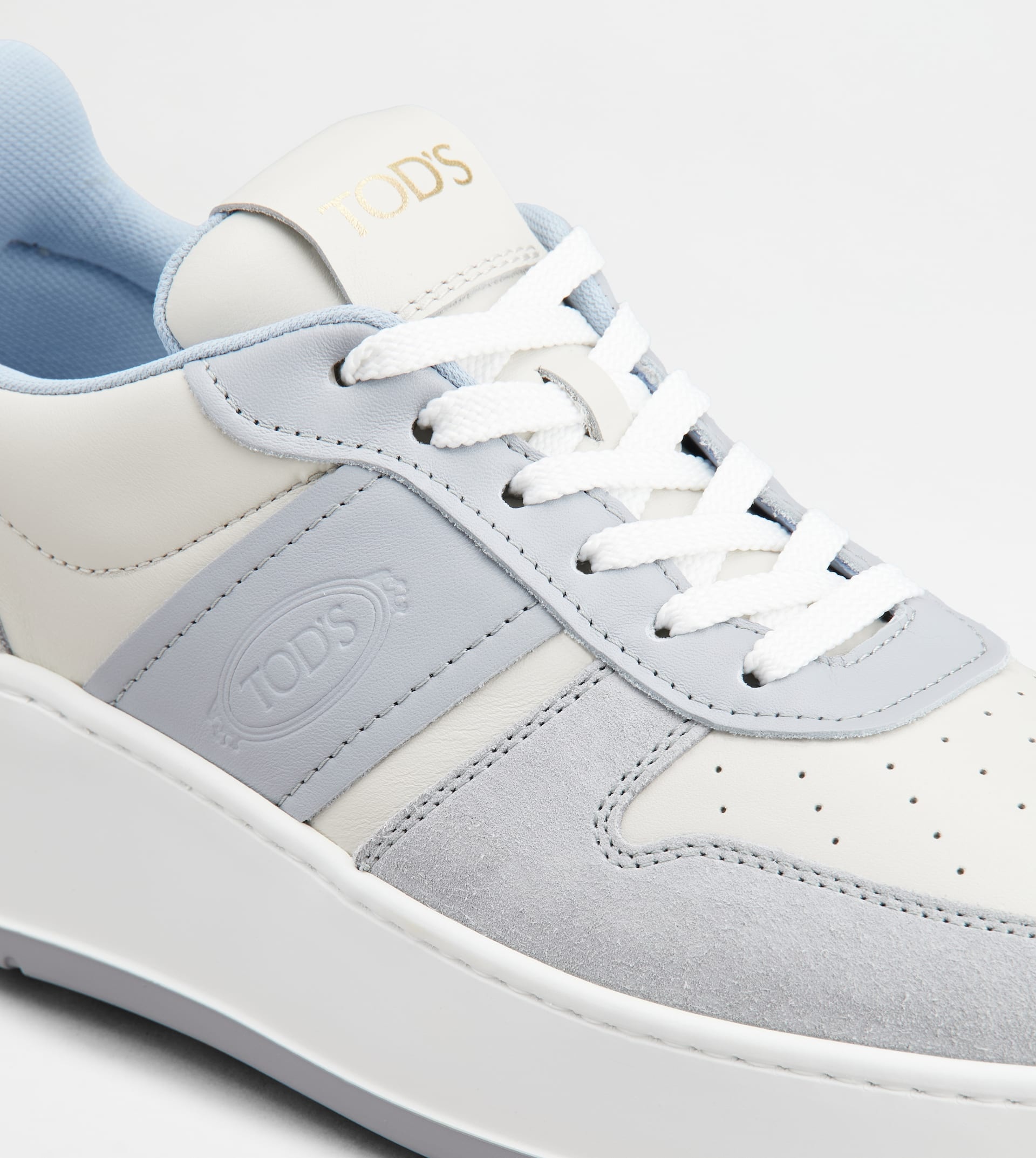 PLATFORM SNEAKERS IN LEATHER - WHITE, GREY, LIGHT BLUE - 5