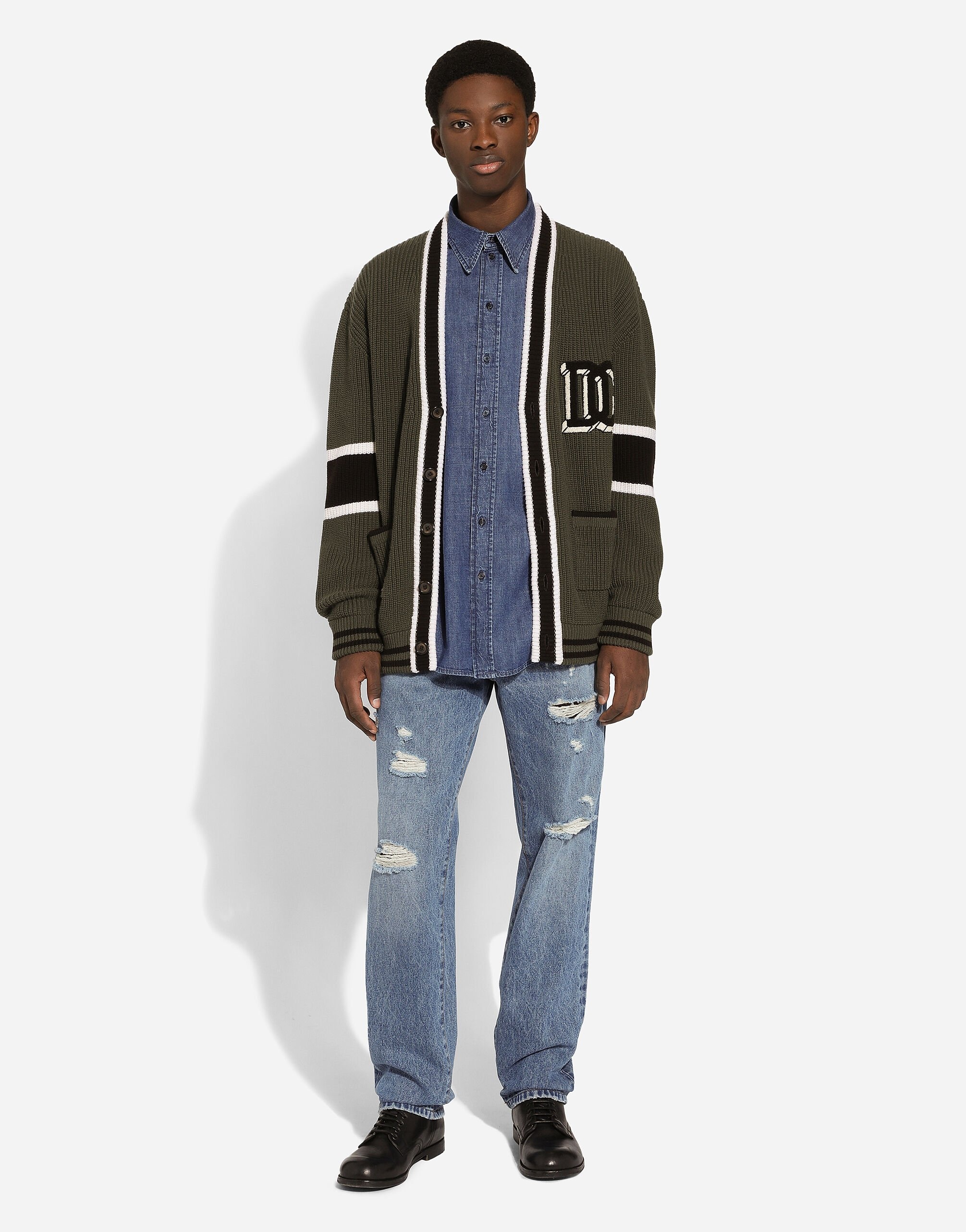 Wool fisherman’s rib-knit cardigan with DG logo patch - 2