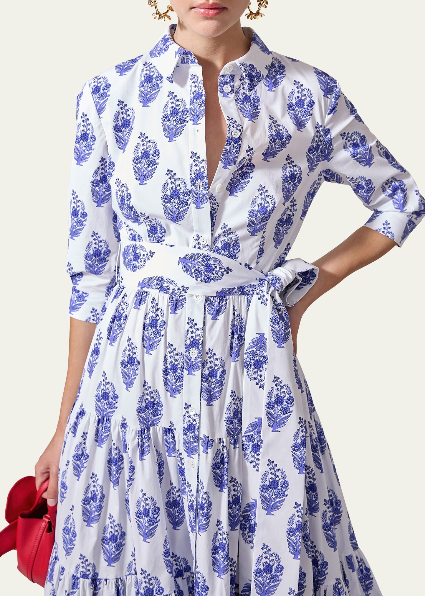 3/4-Sleeve Tiered Midi Shirtdress - 4