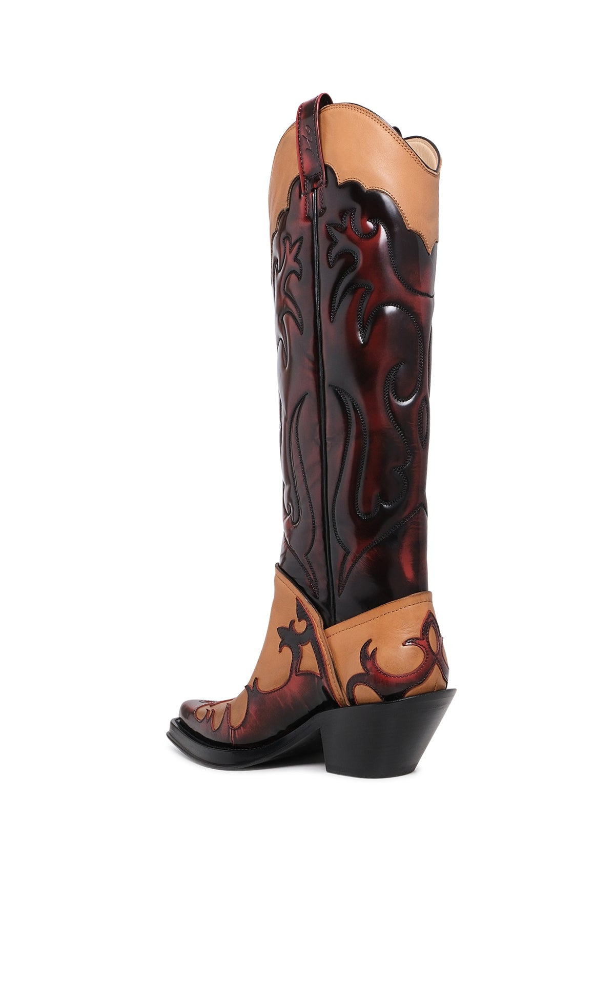 Capitana Cowboy Boot in Light Brown & Red Pearlized Leather - 3