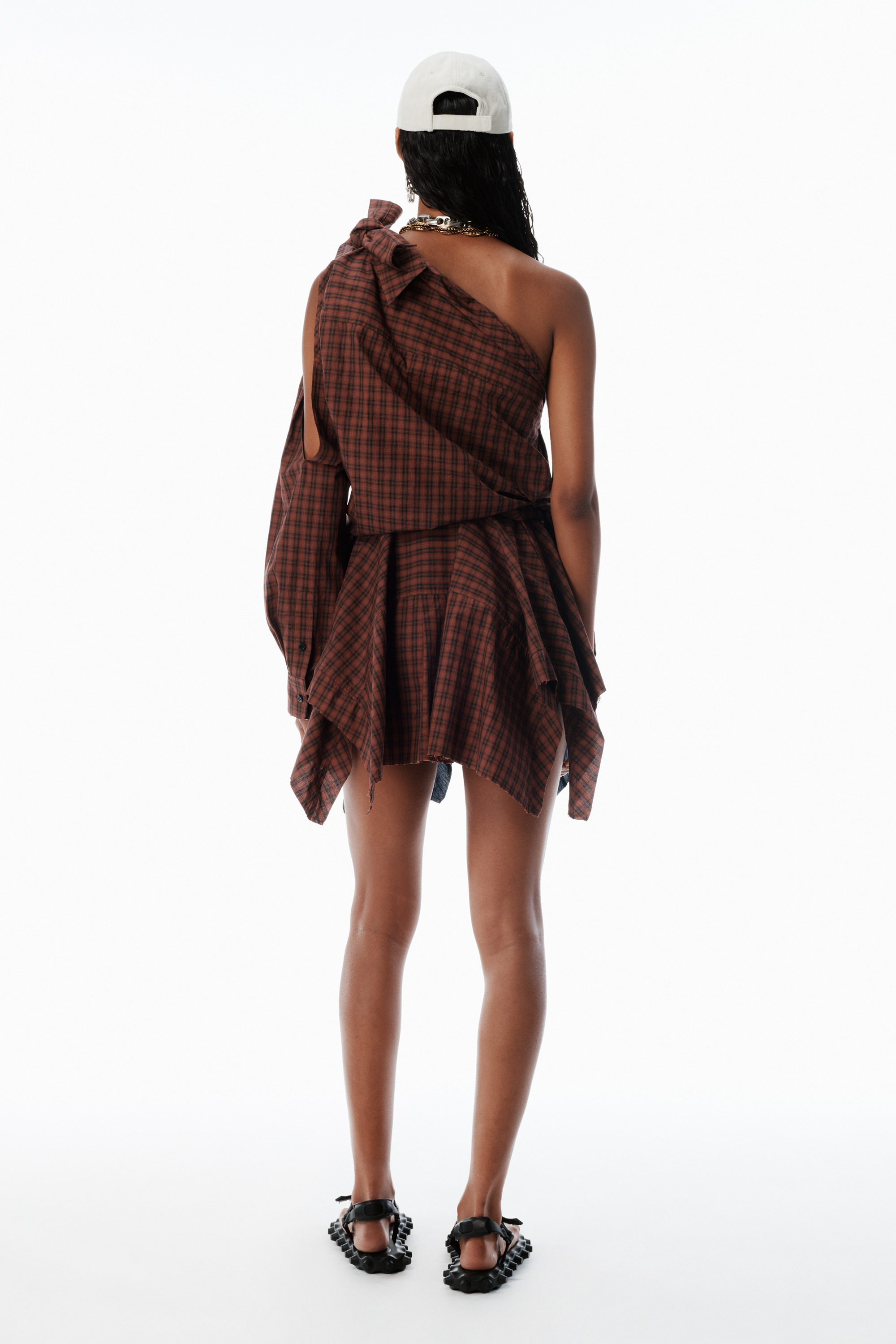 Red Plaid Cotton Poplin Minidress - 4
