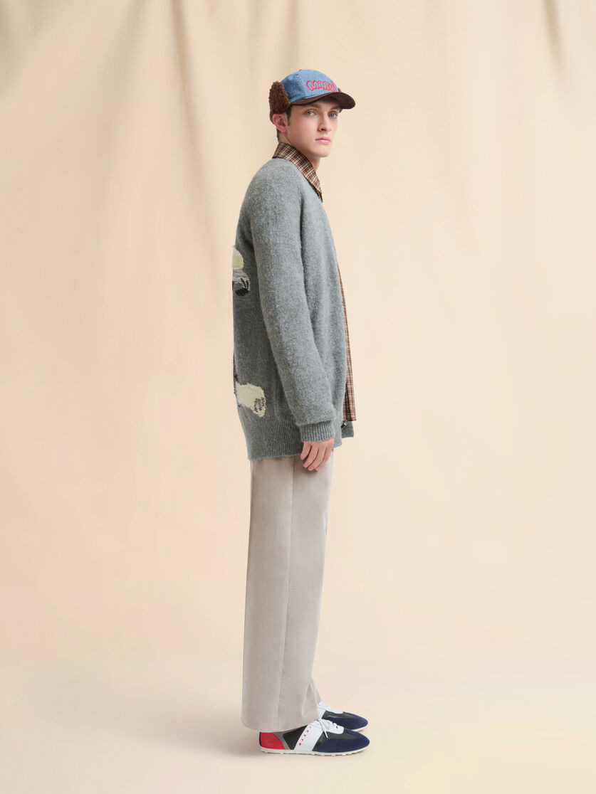GRAY WOOL ALPACA CARDIGAN WITH WOLF PATCH - 5