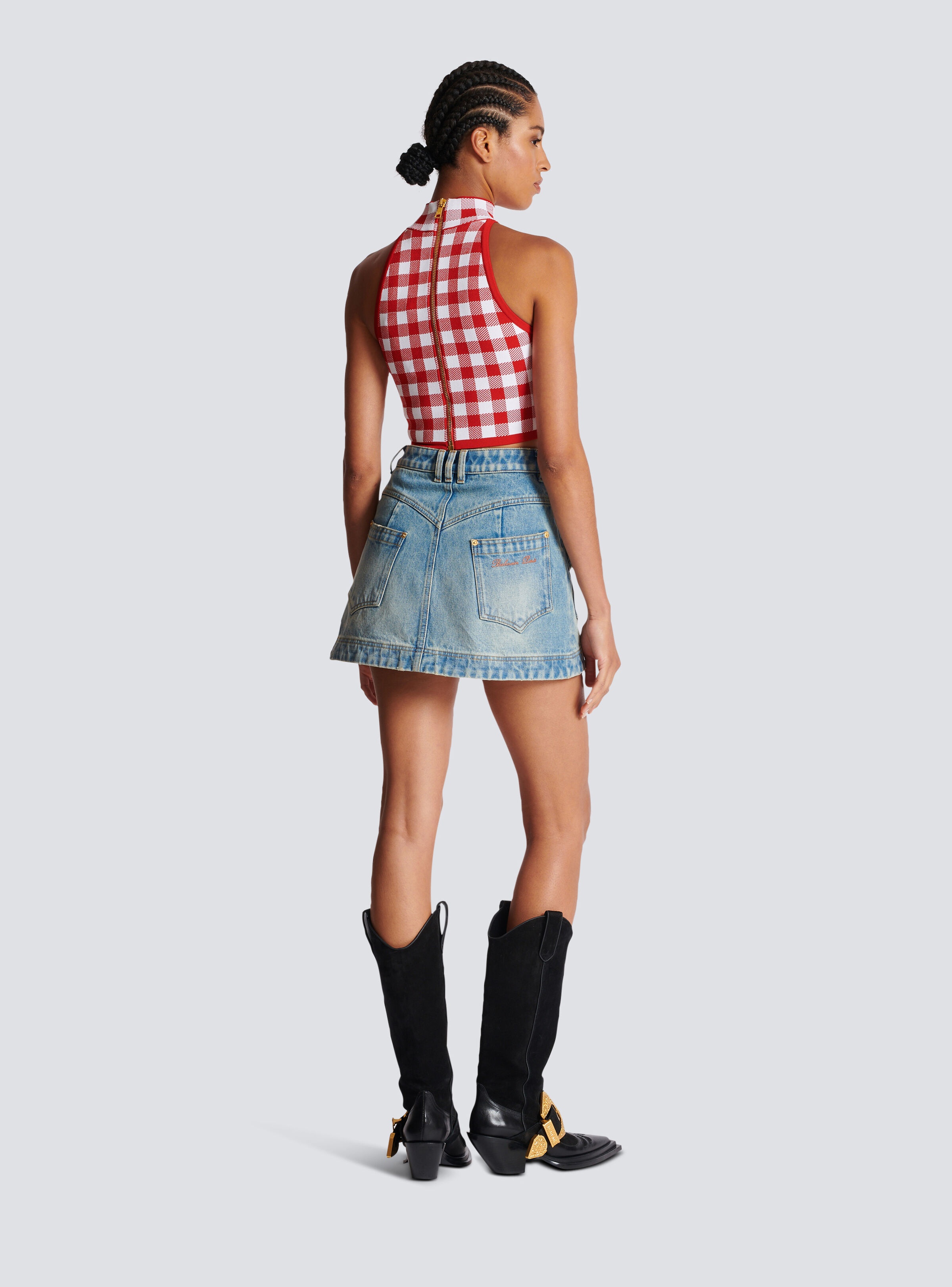 Fine gingham knit tank top - 4