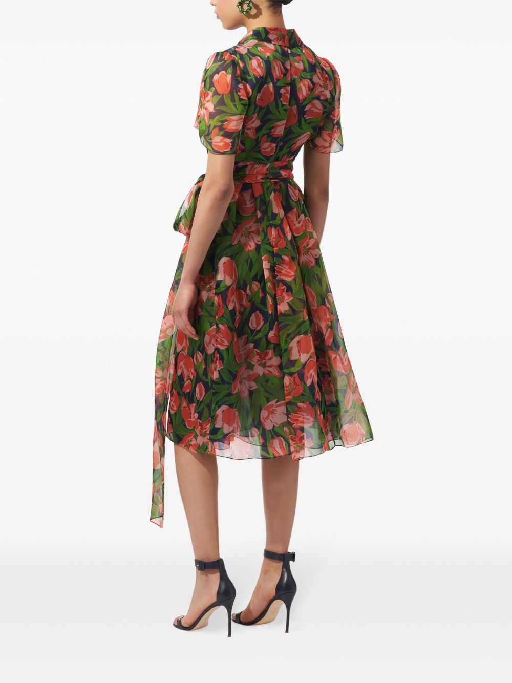 tulip-print silk shirt dress - 3