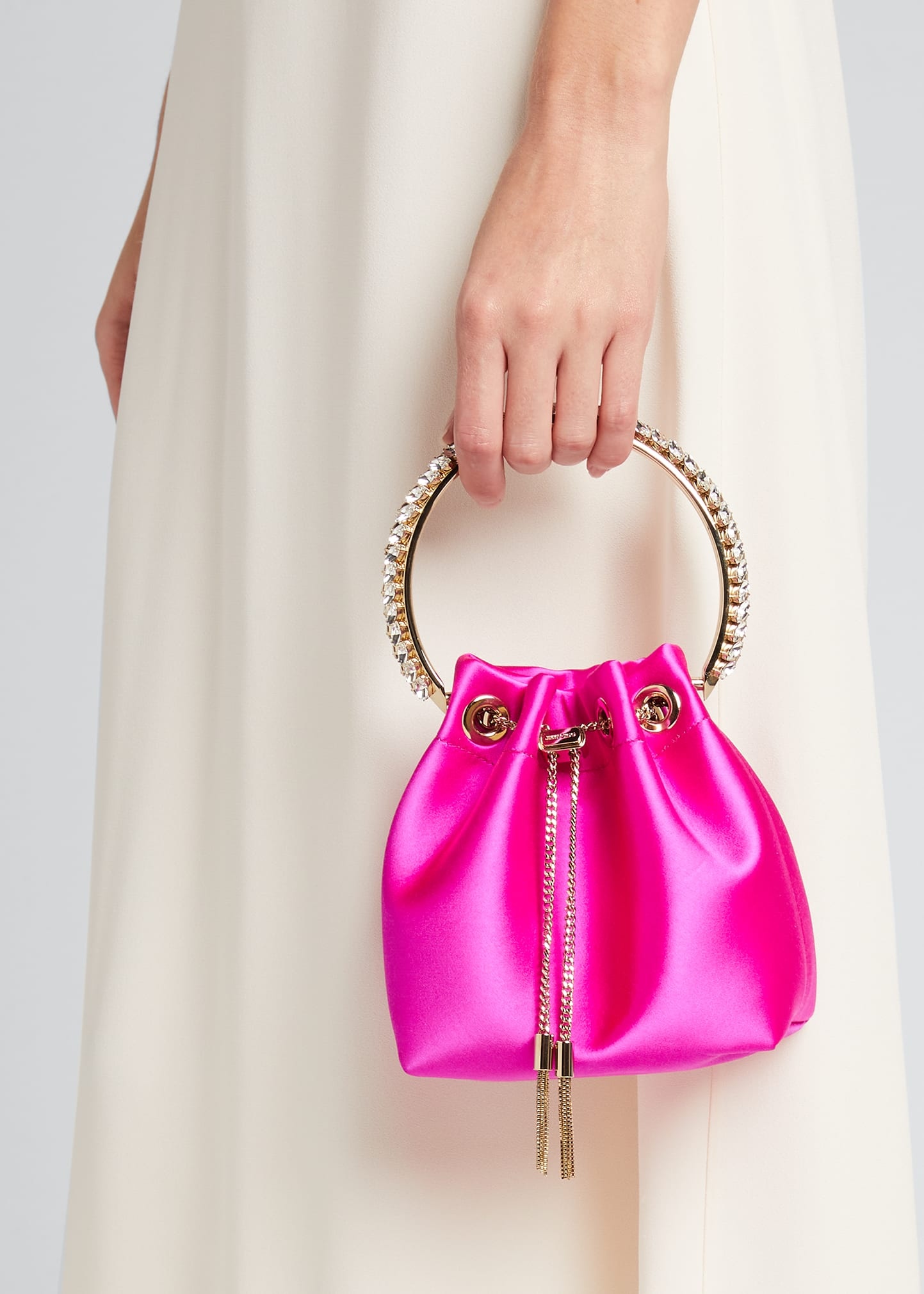 【関税&送料込】Jimmy Choo Bon Bon Satin Bag Bon Bon|Latte/Silver Satin Crystal Bag| JIMMY CHOO