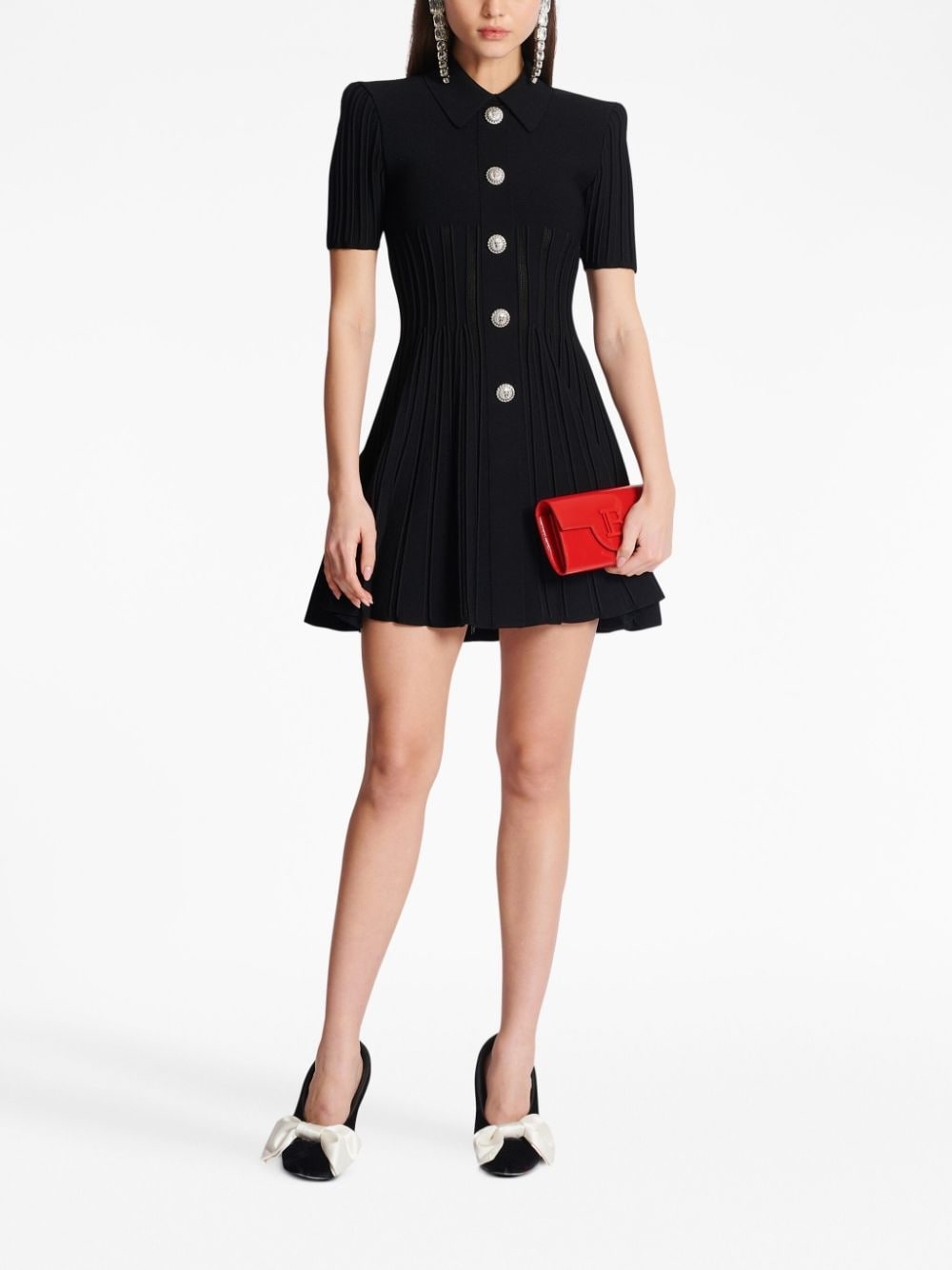 flared ribbed-knit minidress - 2