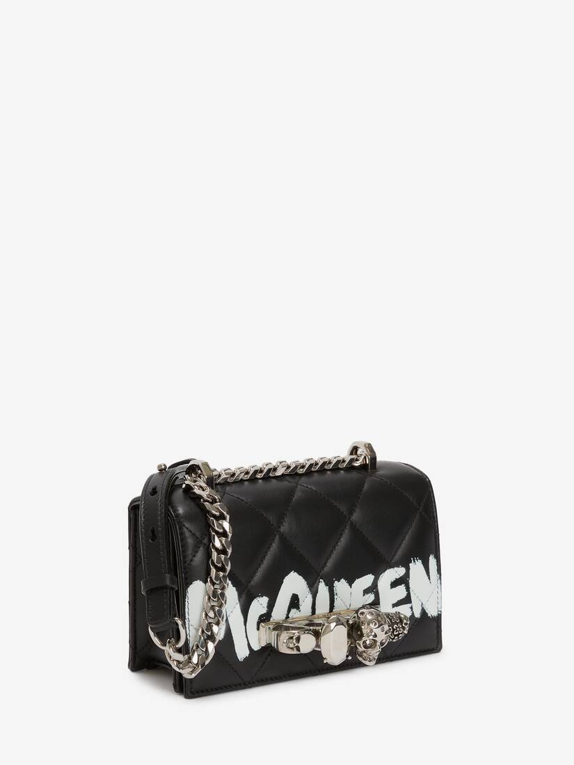 Women's Mini Jewelled Satchel in Black/white - 2