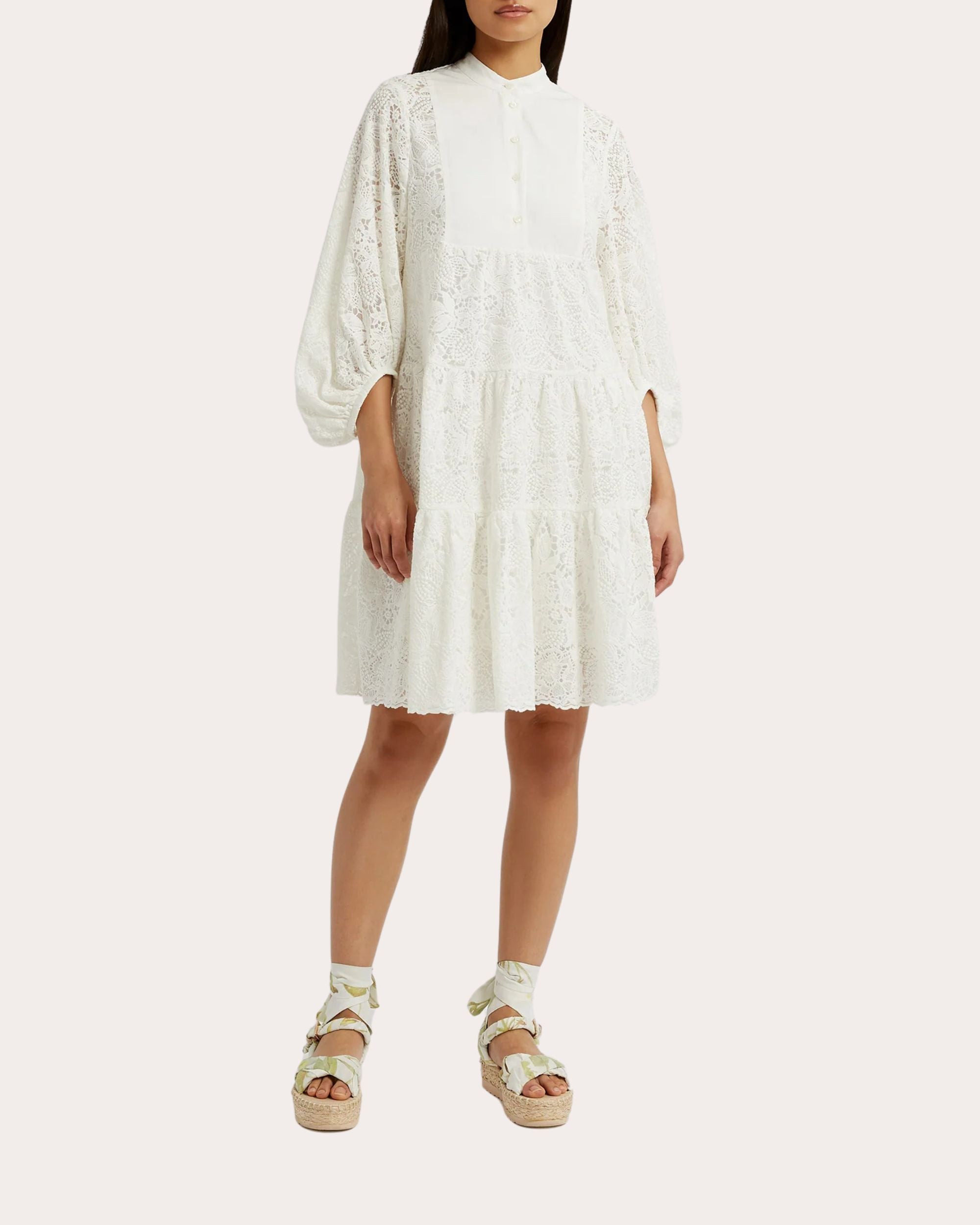 Embroidered Cotton Tiered Hem Mini Dress - 4