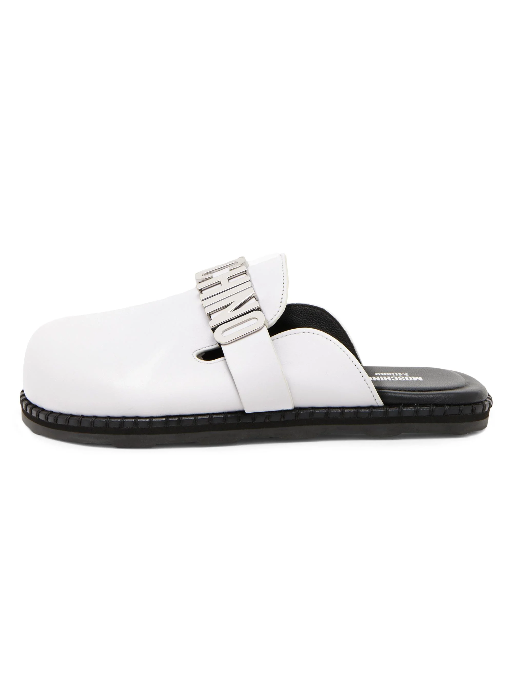 Women's Sporty Logo-Accented Leather Mules - White - 1