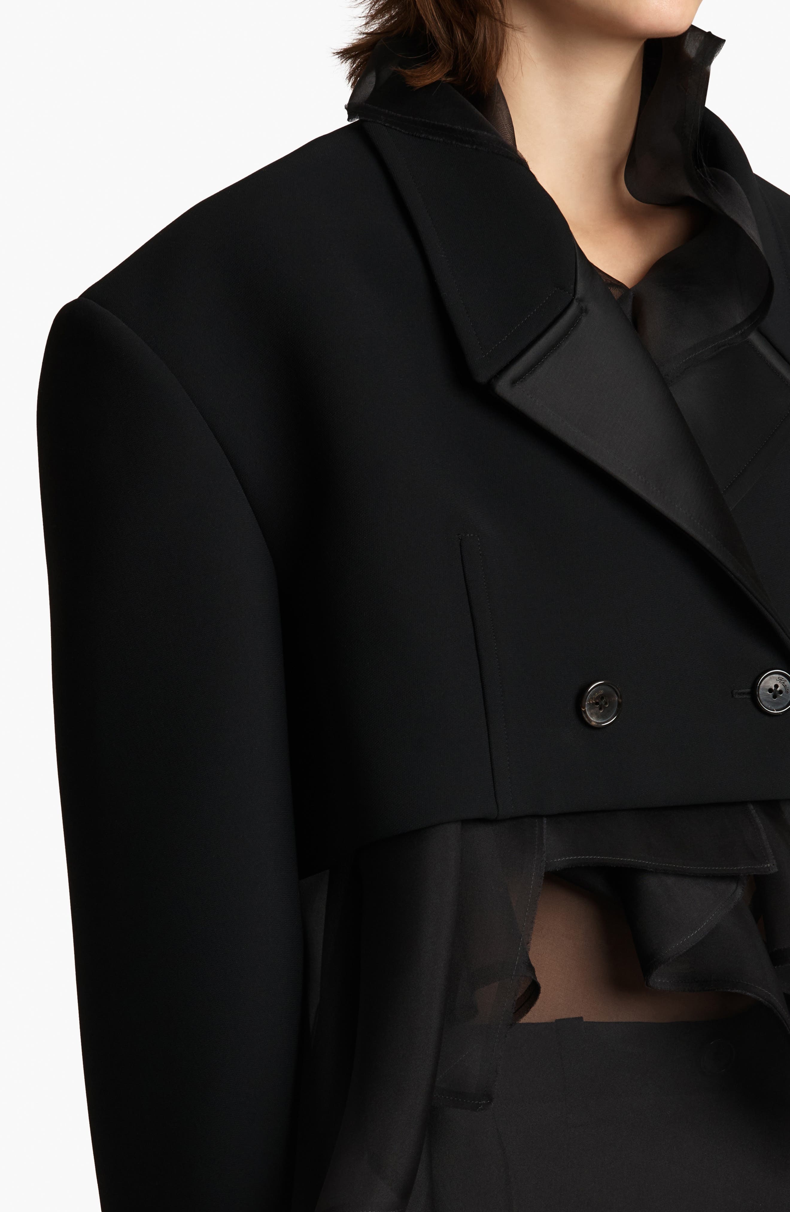Khaite Nando Oversize Satin Back Crepe Crop Jacket in Black at Nordstrom - 3