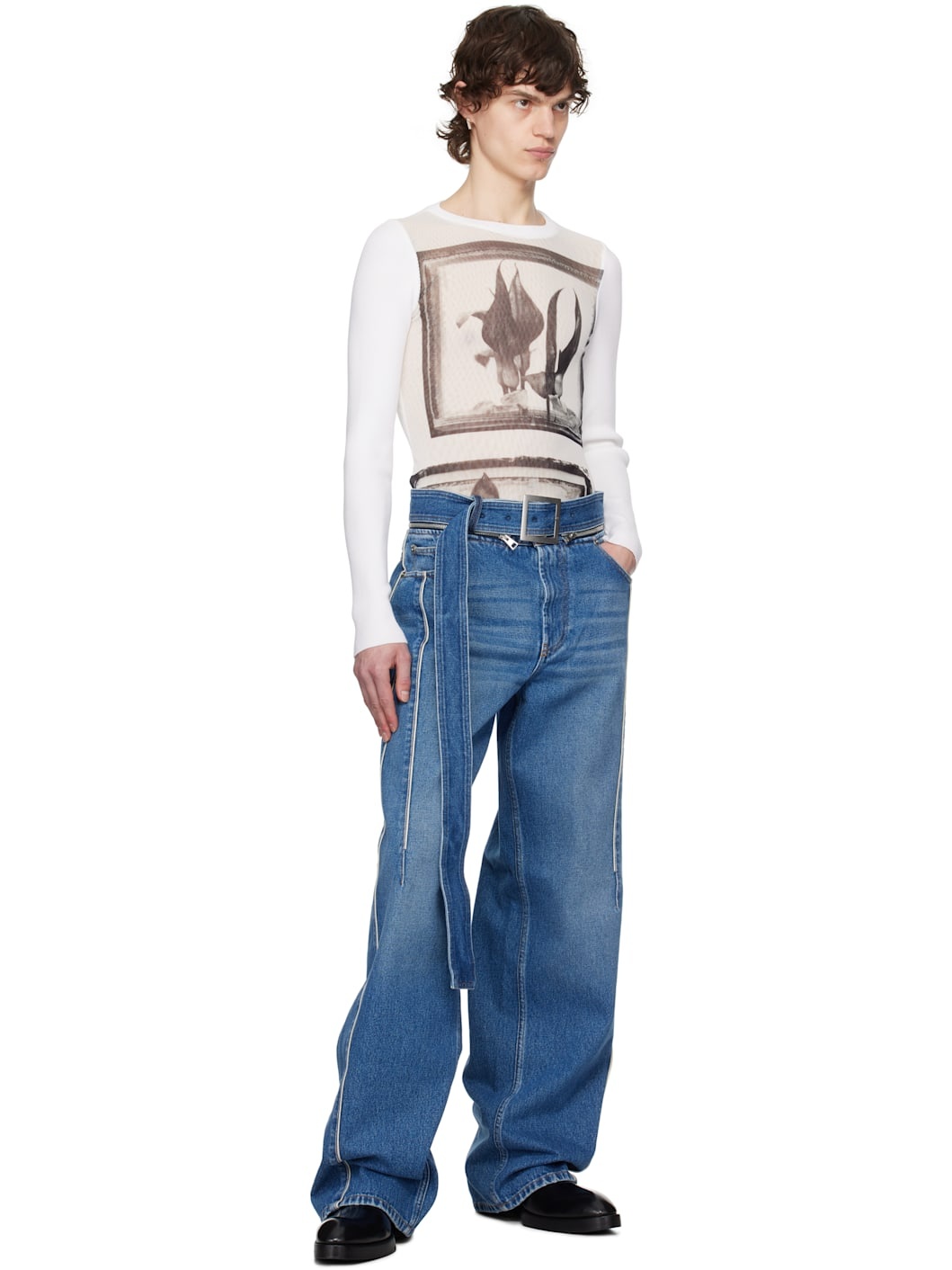 Blue 'The Belted Denim' Jeans - 5