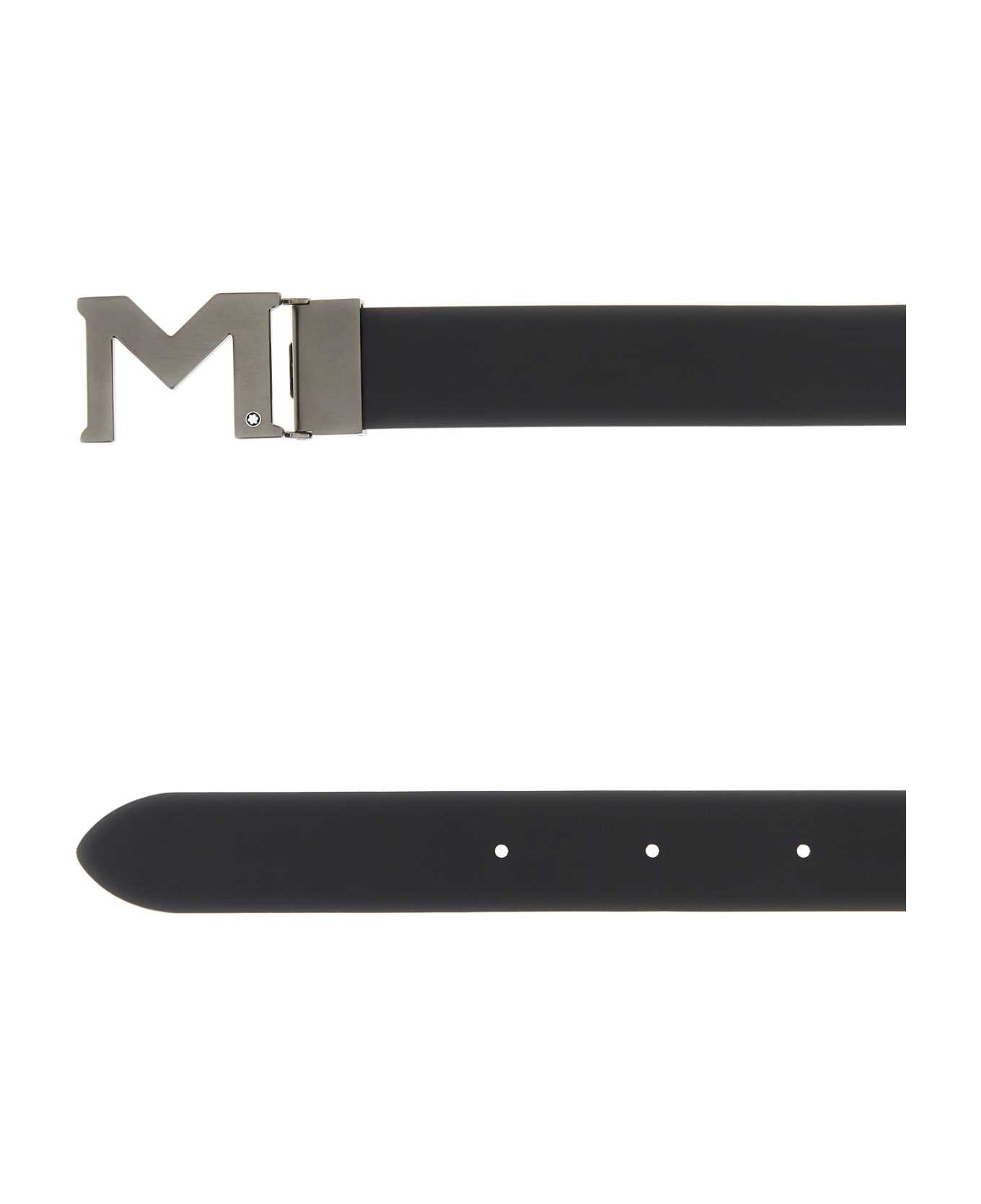 Black Leather Reversible Belt - 2