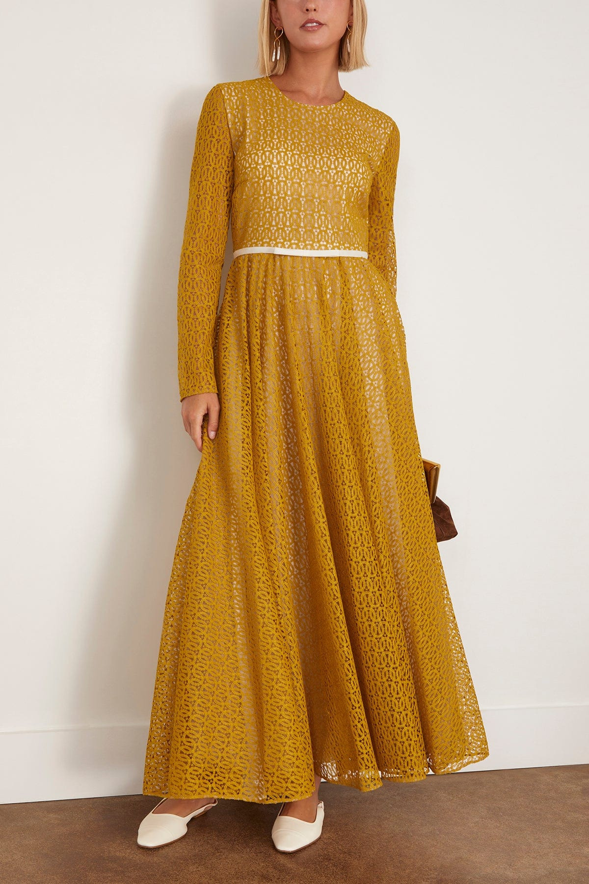Ribbon Macrame Dress in Mustard - 2