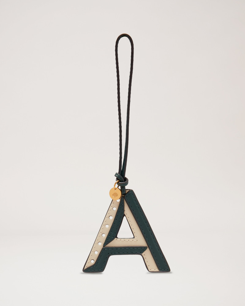 Bi-Colour Leather Keyring- A Mulberry Green & Chalk Silky Calf 1