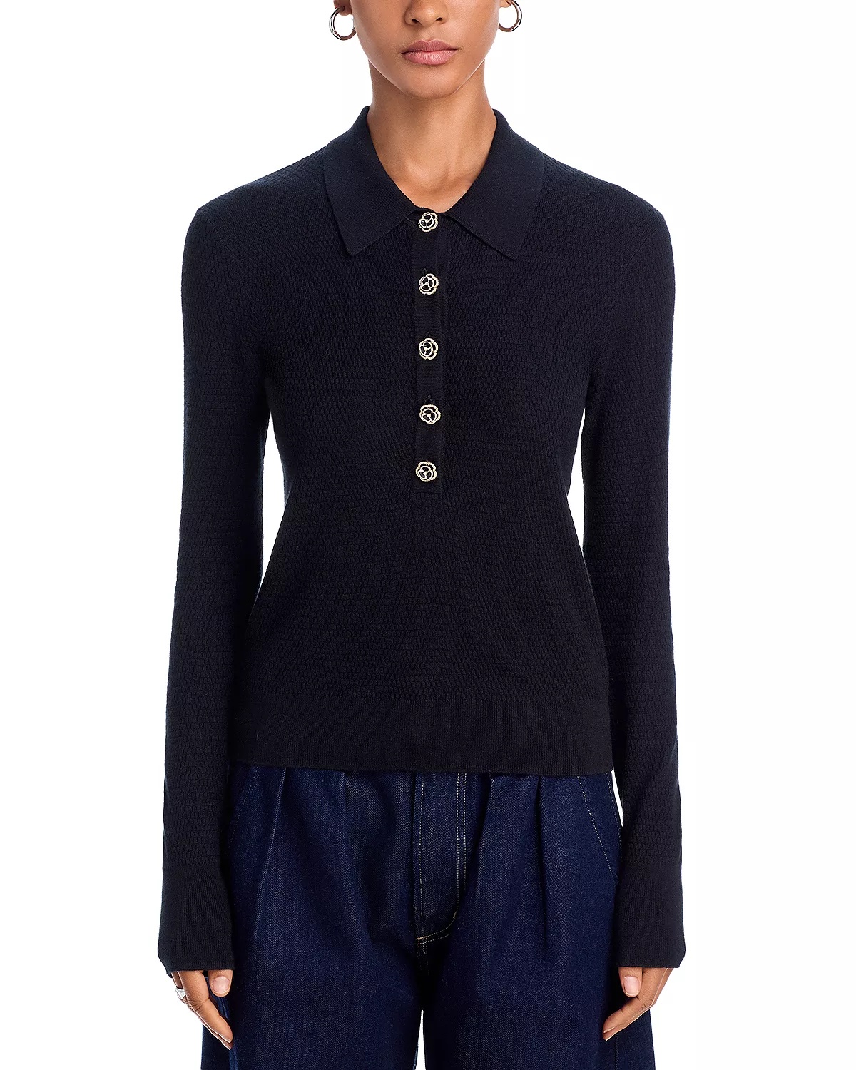 Sterling Jewel Button Collared Sweater - 6