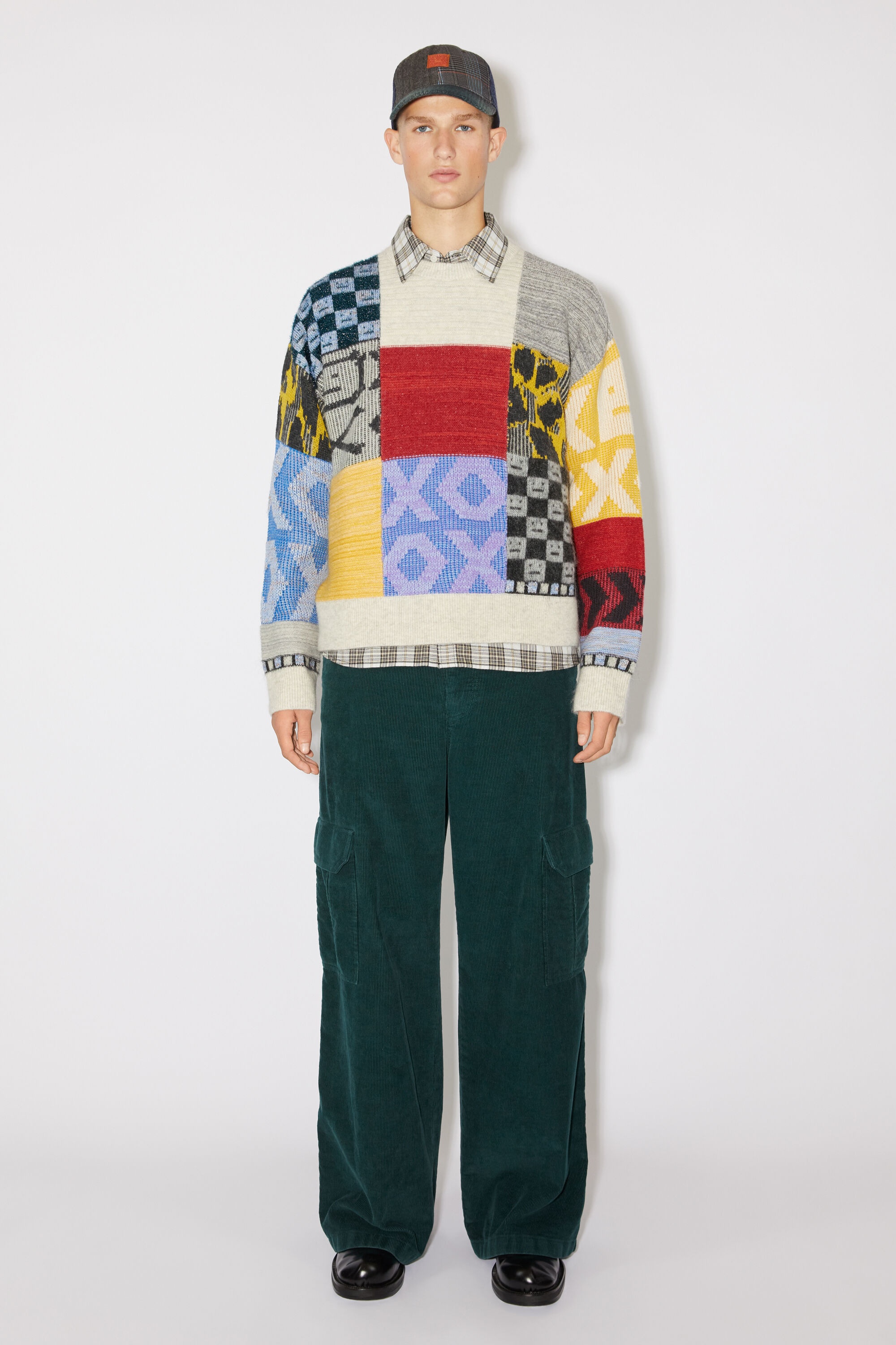 Patchwork crew neck jumper - Cornflower blue/multi - 2