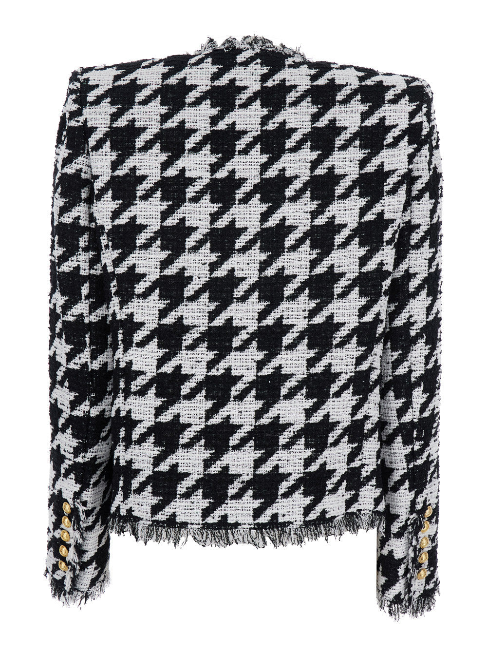 Balmain Women 'Spencer' Black And White Jacket With All-Over Check Motif And Fringed Hem In Cotton B - 2