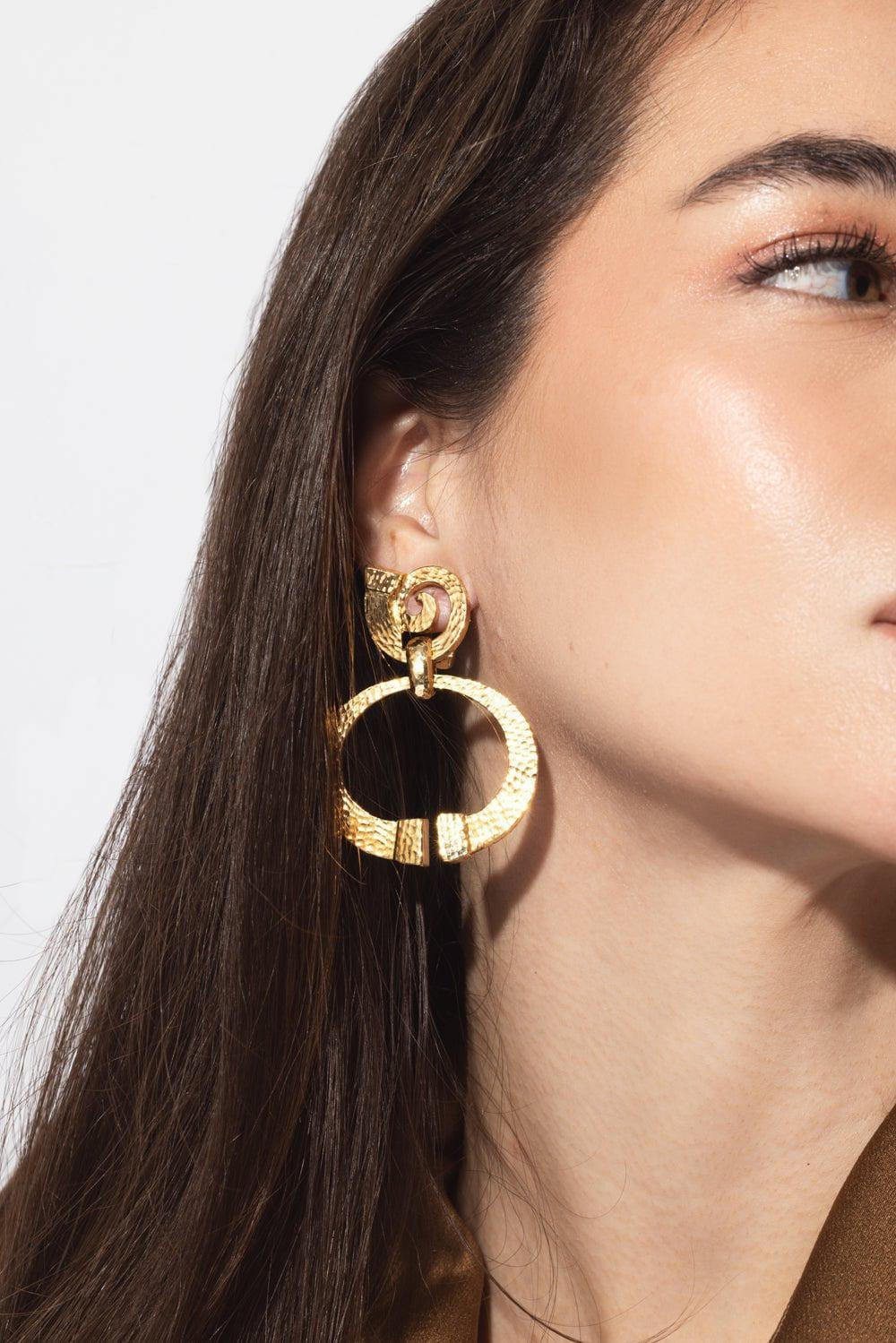 Hammered Square Nail Doorknocker Earrings - 2